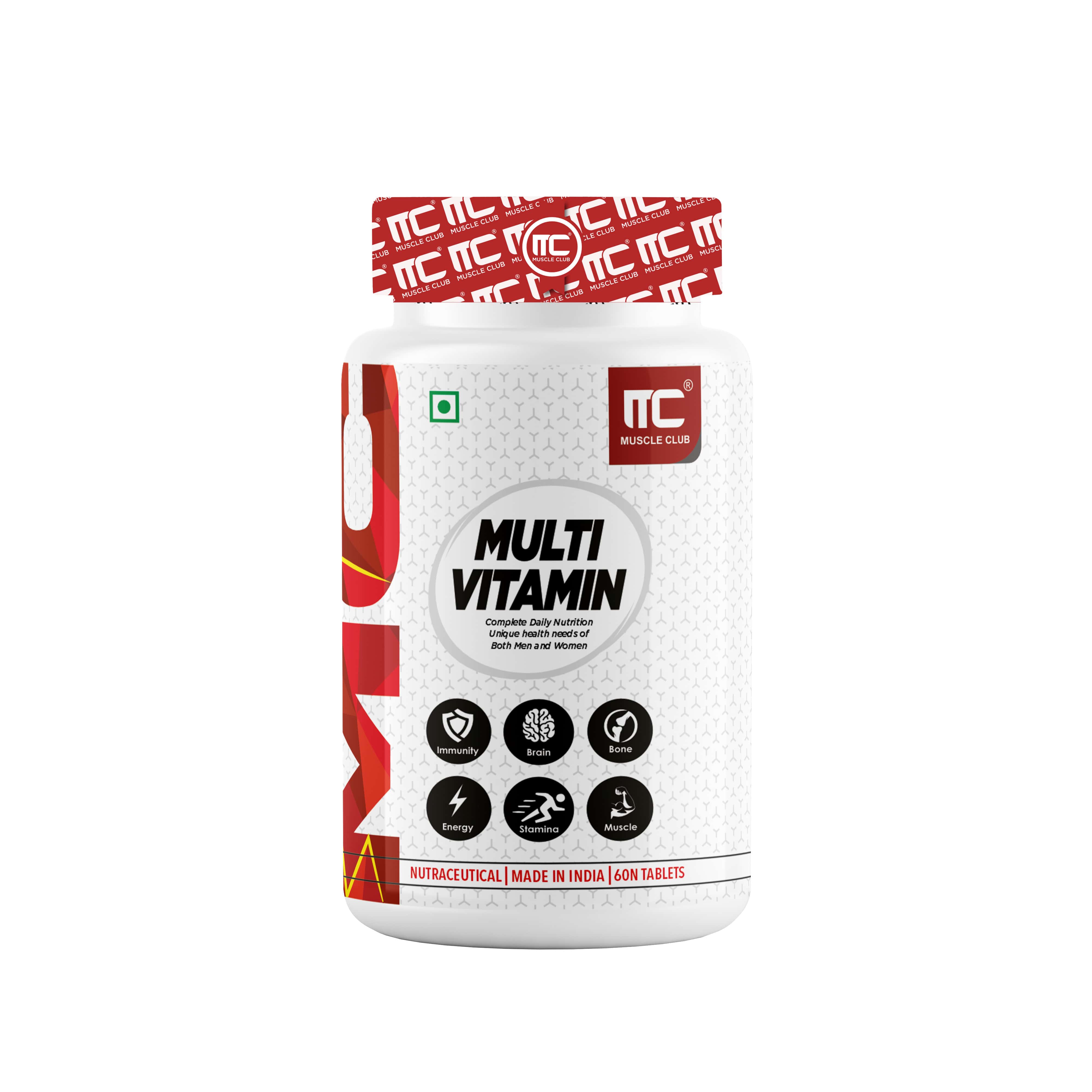 Muscle Club Multivitamin tablet for men & womens | 60 Tabs Multivitamin with Calcium, Zinc, Vitamin D | Antioxidants & Immune Support Nutrients. - Muscle Club