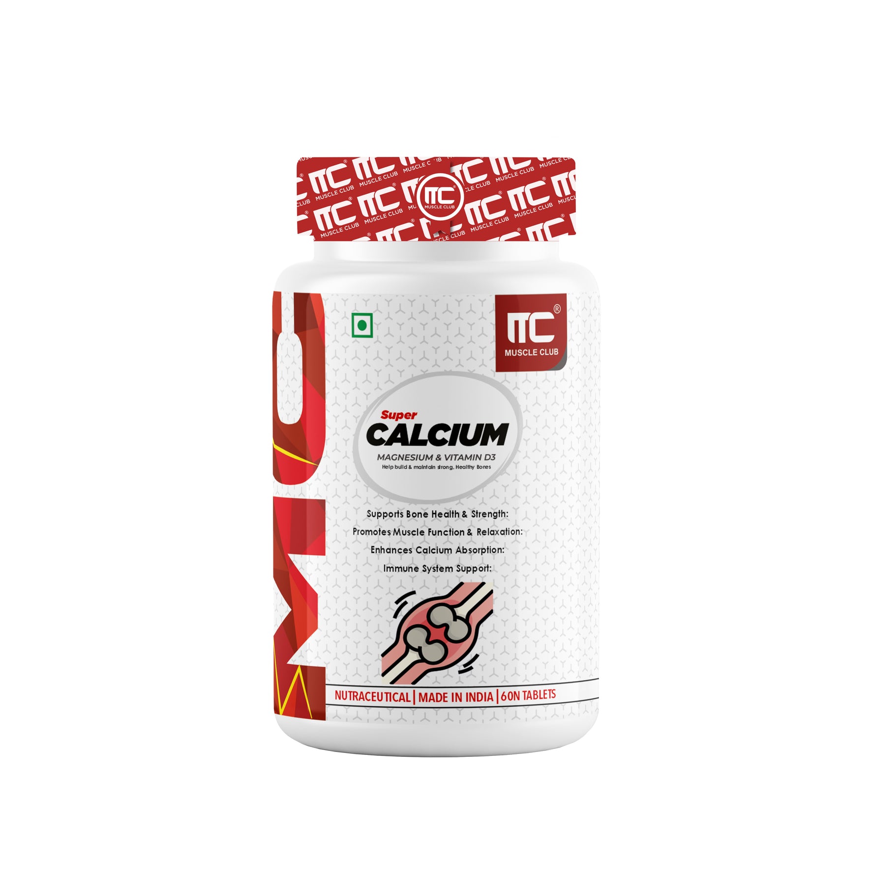 Muscle Club Super Calcium, Magnesium & Vitamin D3 - Bone Health Supplement, 60 Tablets - Muscle Club