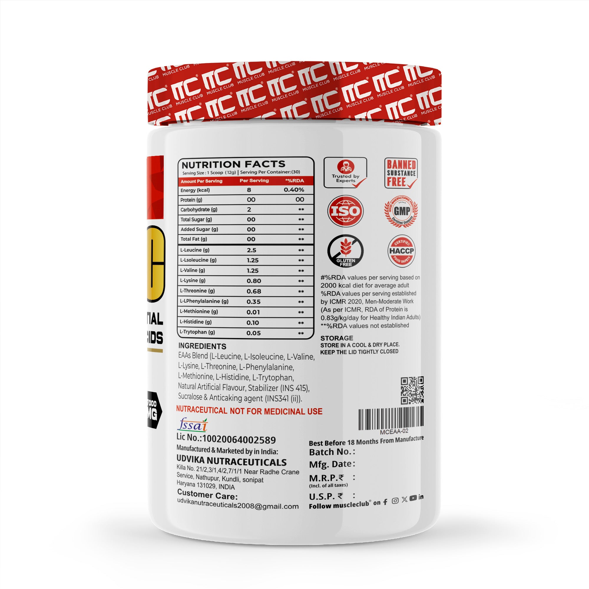 EAA - Essential Amino Acids Blend with Electrolytes | 30 Servings - Muscle Club