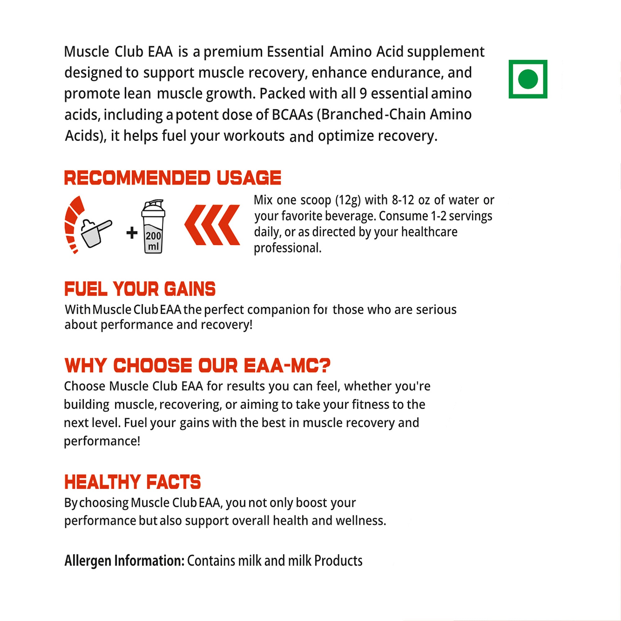 EAA - Essential Amino Acids Blend with Electrolytes | 30 Servings - Muscle Club