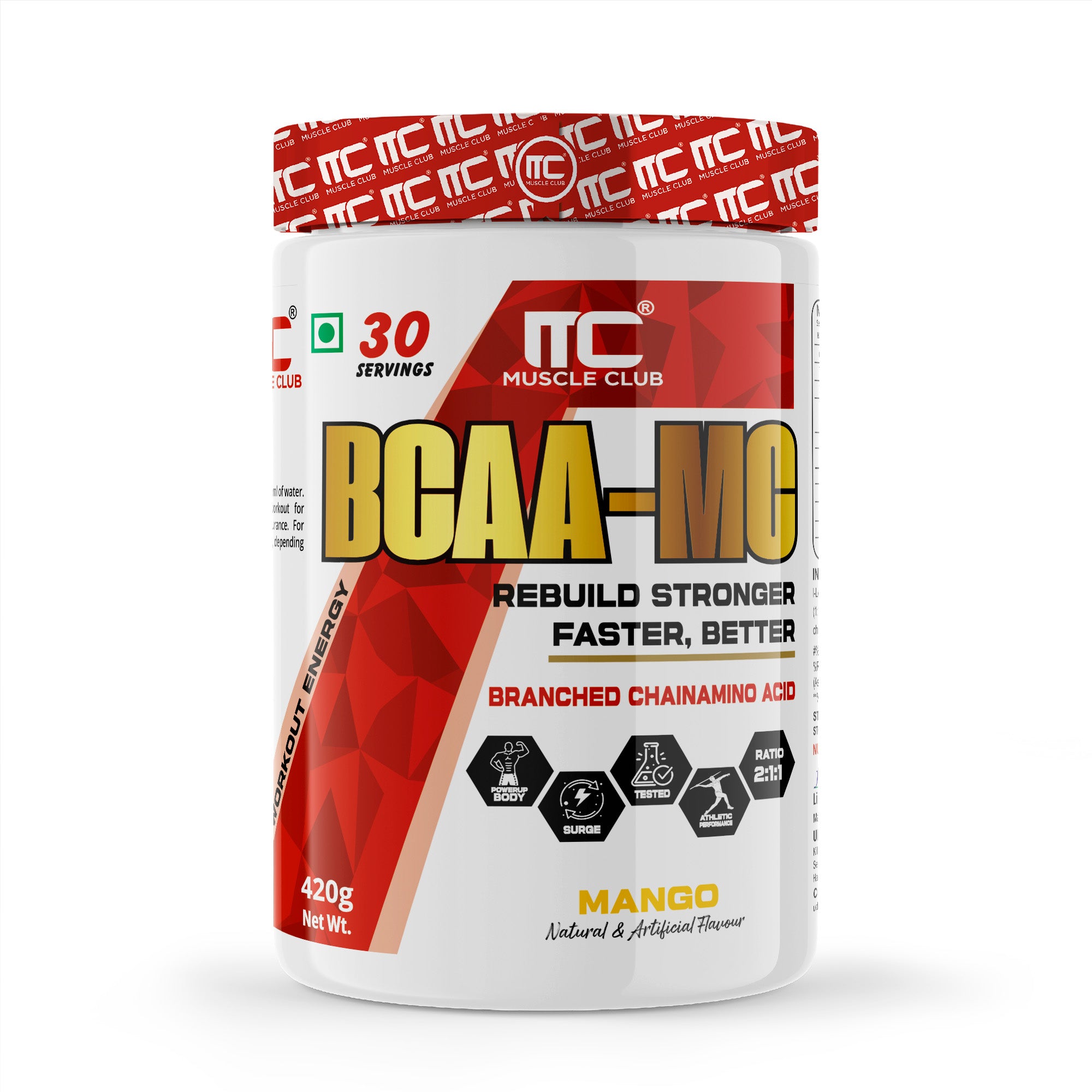 Muscle Club BCAA Powder - 5g BCAAs, Beta Alanine, L-Arginine, Taurine, Vitamin B Complex - Intra-Workout Muscle Recovery and Strength - 30 Servings, 360g - Muscle Club