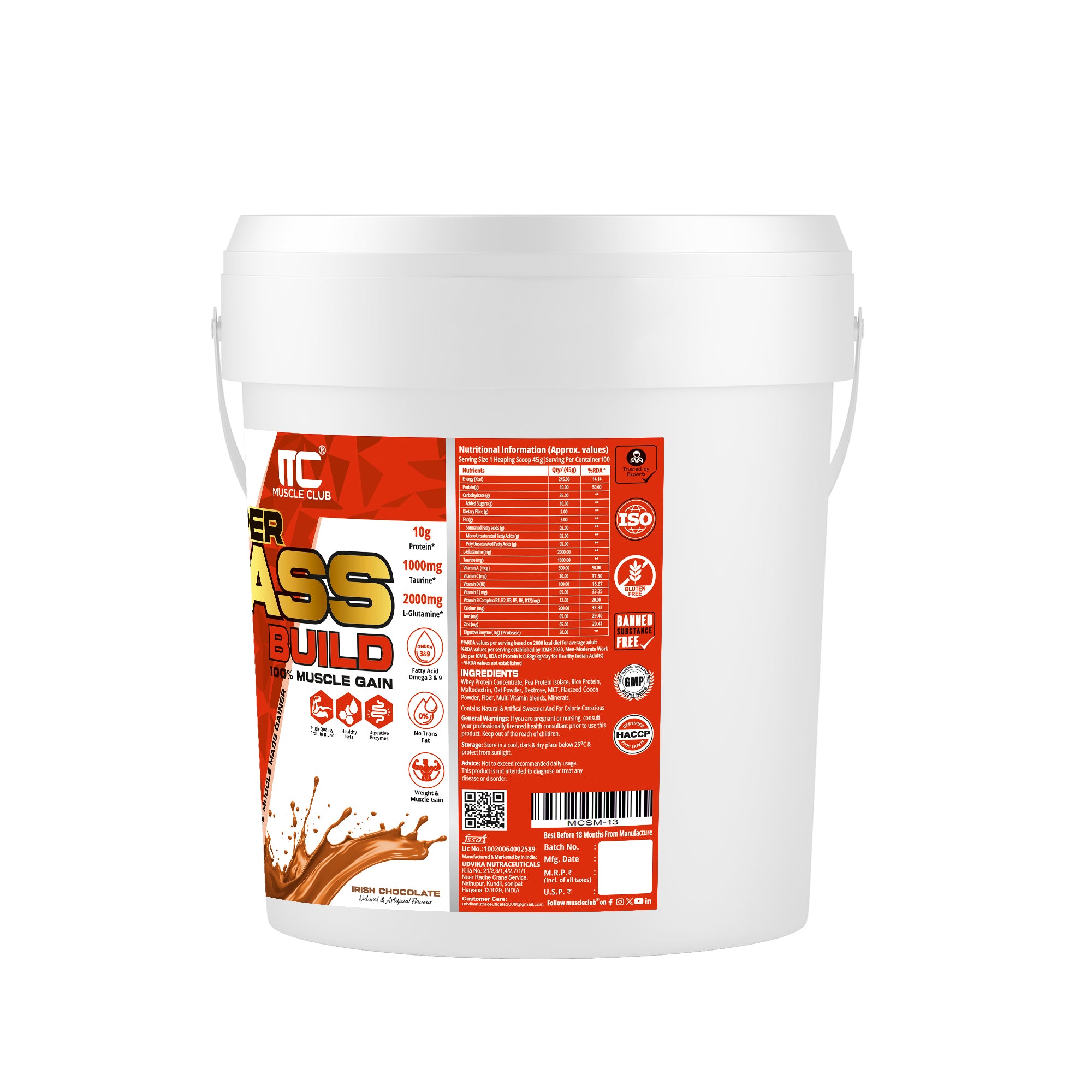 Muscle Club Super Mass Gainer – 1kg – Weight Gainer with L-Glutamine, Taurine, Vitamin A, B-Complex, Calcium, Iron, Zinc & Vitamin D – Supports Muscle Growth, Recovery & Weight Gain - Muscle Club