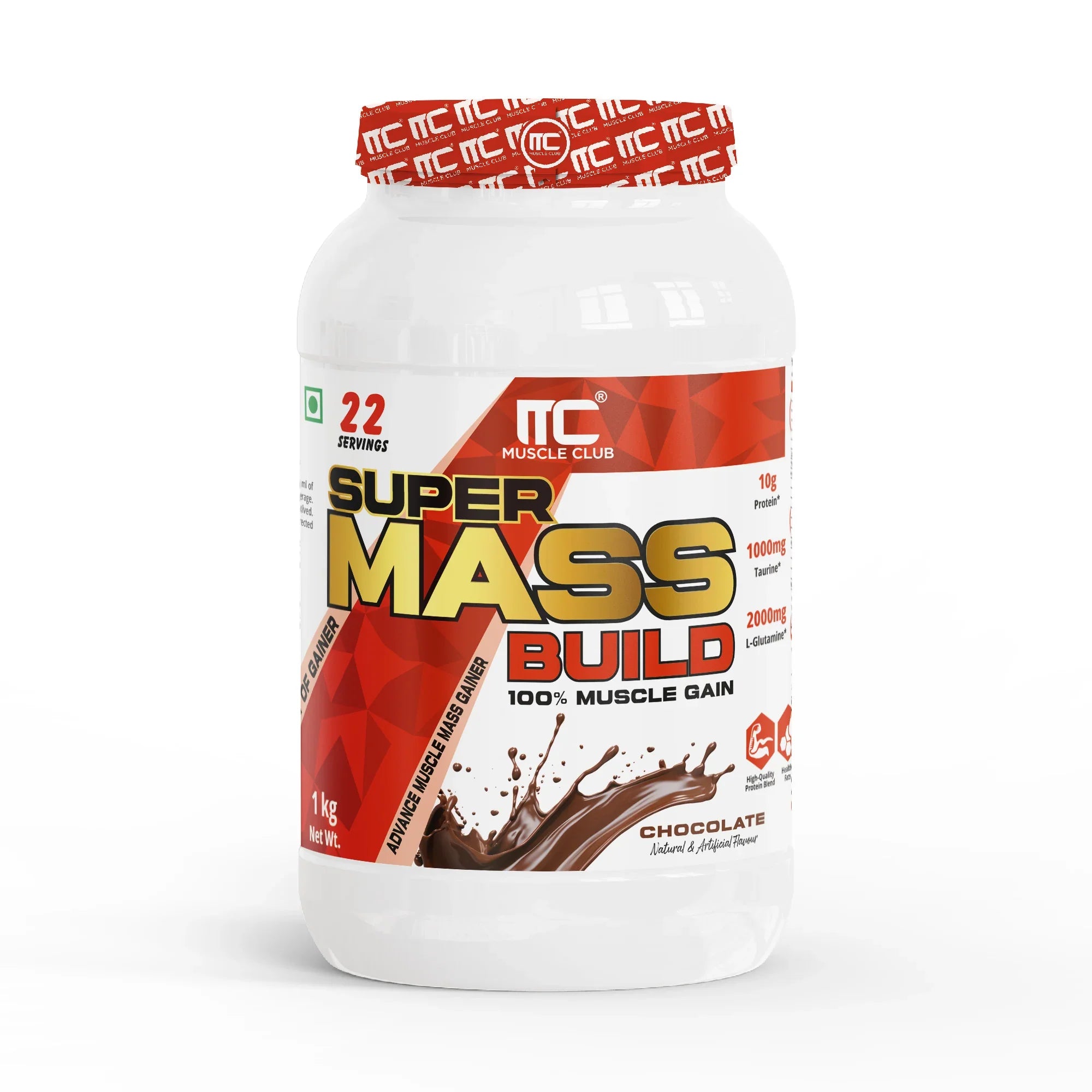 Muscle Club Super Mass Gainer – 1kg – Weight Gainer with L-Glutamine, Taurine, Vitamin A, B-Complex, Calcium, Iron, Zinc & Vitamin D – Supports Muscle Growth, Recovery & Weight Gain - Muscle Club