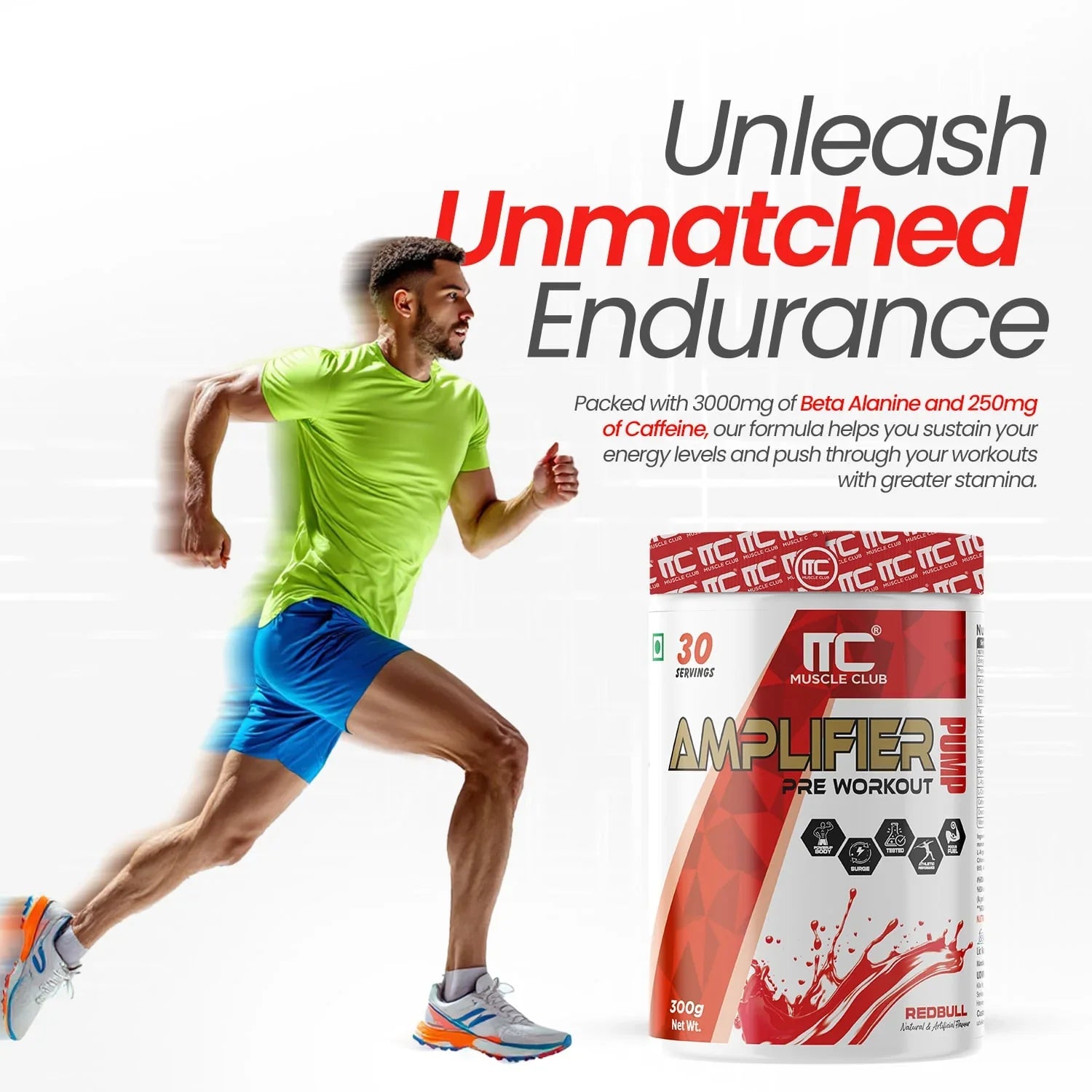 Muscle Club Amplifier Pre workout | Pre-workout Supplement Supports to Improve Focus, Strength, Energy | Beta Alanine, Caffeine, Creatine, L-Arginine, & Vitamin B3 - Muscle Club