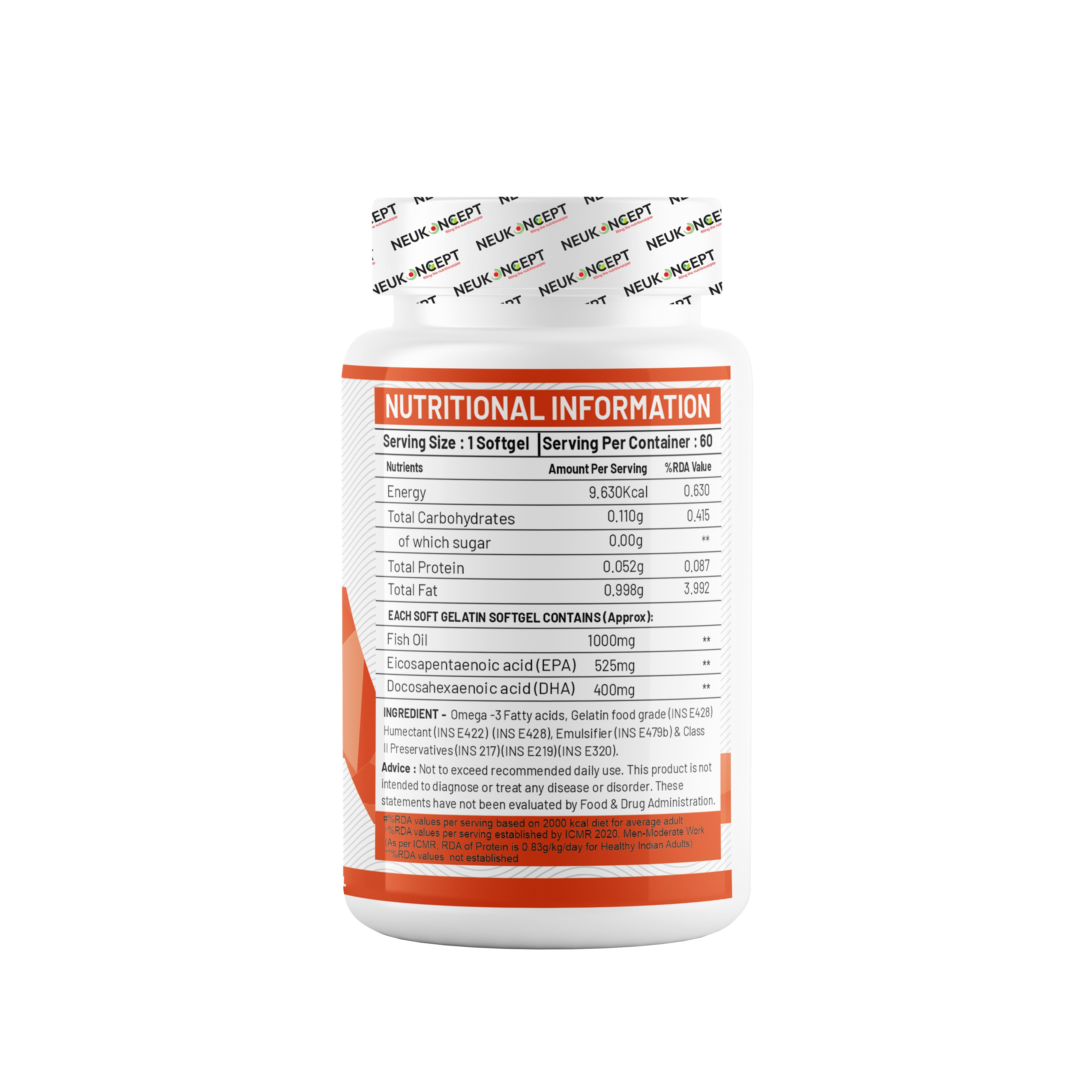 Deep Sea Fish Oil (Omega-3) - Advance Fish Oil with EPA 360mg & DHA 240mg | High absorption Omega 3 for Heart, Brain & Joints | Helps manage cholesterol | Vitamin E - Muscle Club