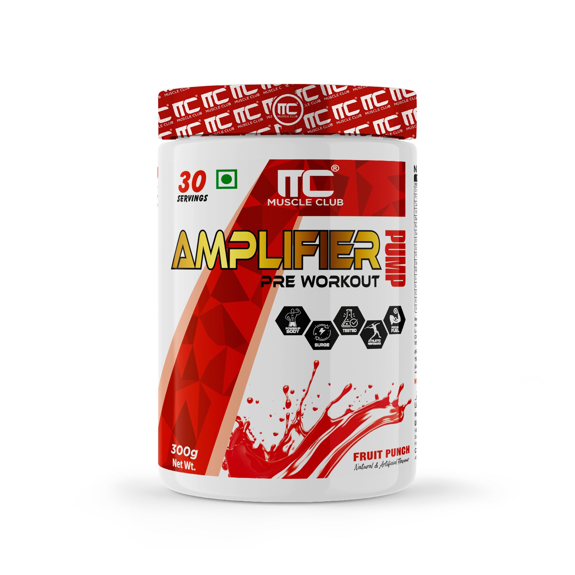 Muscle Club Amplifier Pre workout | 30 Serving ( Free Shaker ), Fruit Punch | Pre-workout Supplement Supports to Improve Focus, Strength, Energy, 300g | Beta Alanine, Caffeine, Creatine, L-Arginine, & Vitamin B3 - 300g