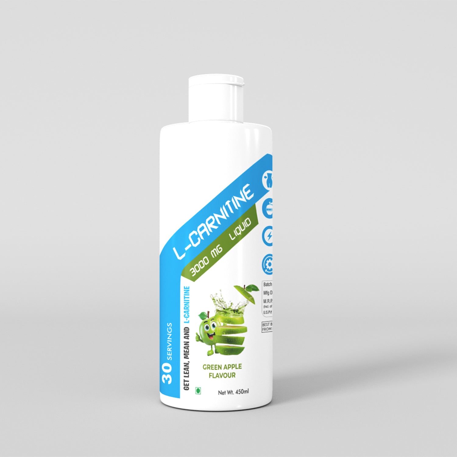 L-Carnitine 3000 mg Liquid - Green Apple Flavor - Energy and Fat Metabolism Support Supplement | 450ml - Muscle Club