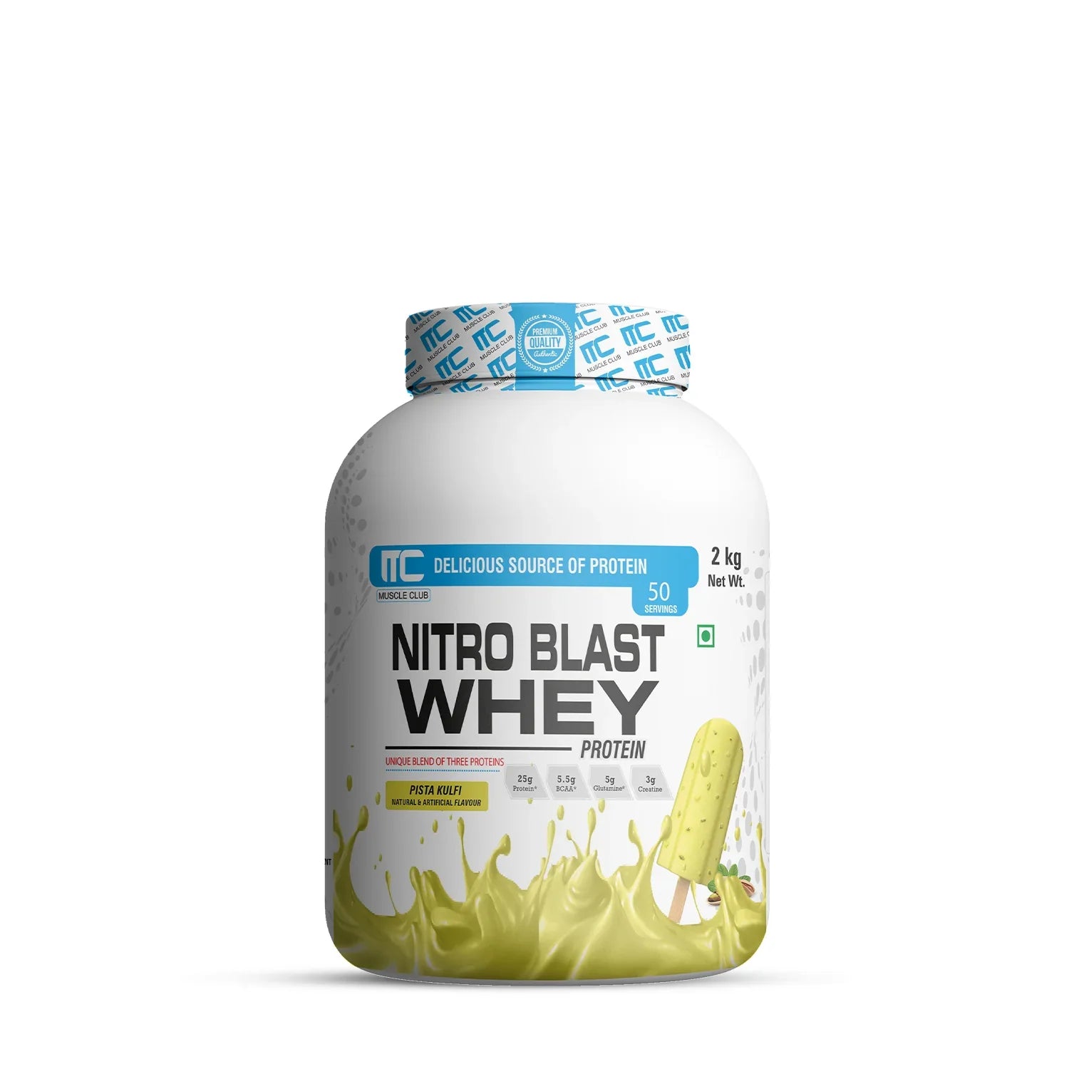 Nitro Blast Whey Protein -  Unique Blend of Isolate, Concentrate, and Hydrolyzed Whey | 25g Protein, 5.5g BCAAs, 5g Glutamine, 3g Creatine | 2KG | 50 Servings - Muscle Club