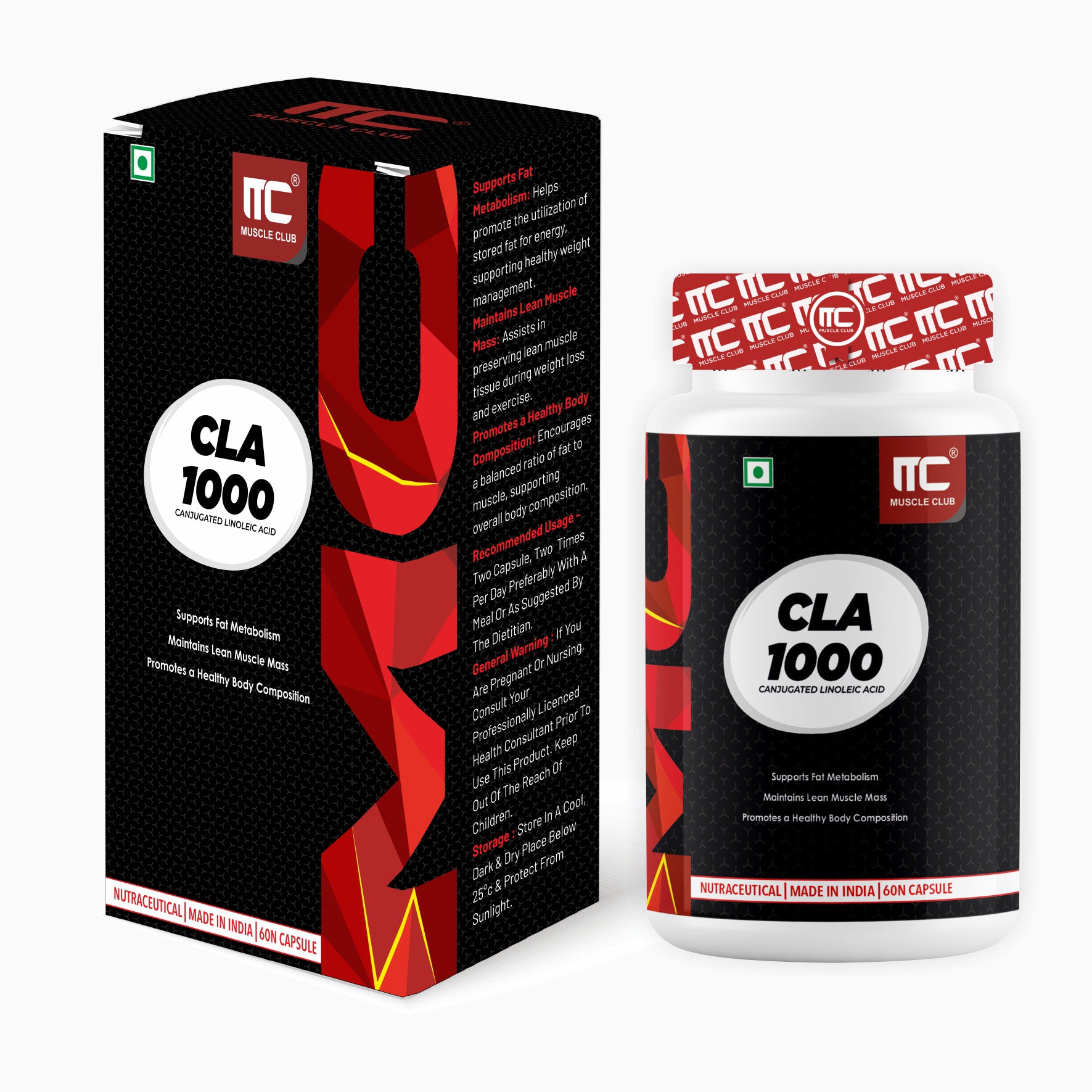 CLA1000 Conjugated Linoleic Acid - 1000mg, 60 Capsules - Premium Fat Burner & Lean Muscle Support - Muscle Club