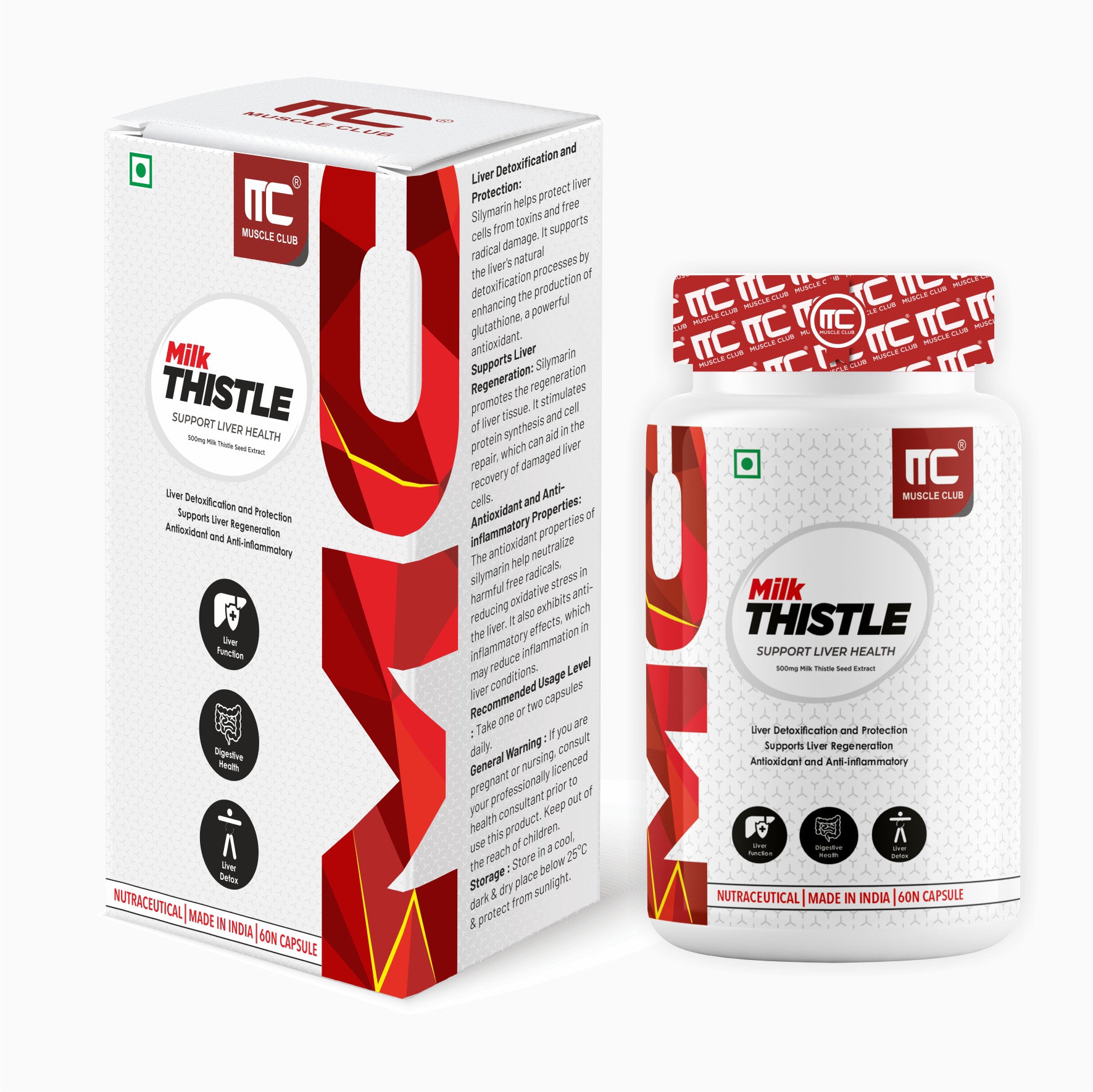 Milk Thistle 500mg - Liver Support Supplement with 80% Silymarin - 60 Capsules - Muscle Club