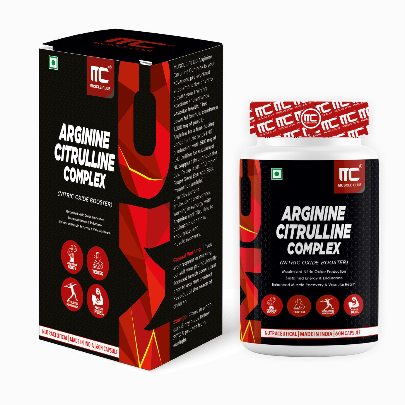 Arginine Citrulline Complex - Nitric Oxide Booster with Grape Seed Extract, 60 Caps