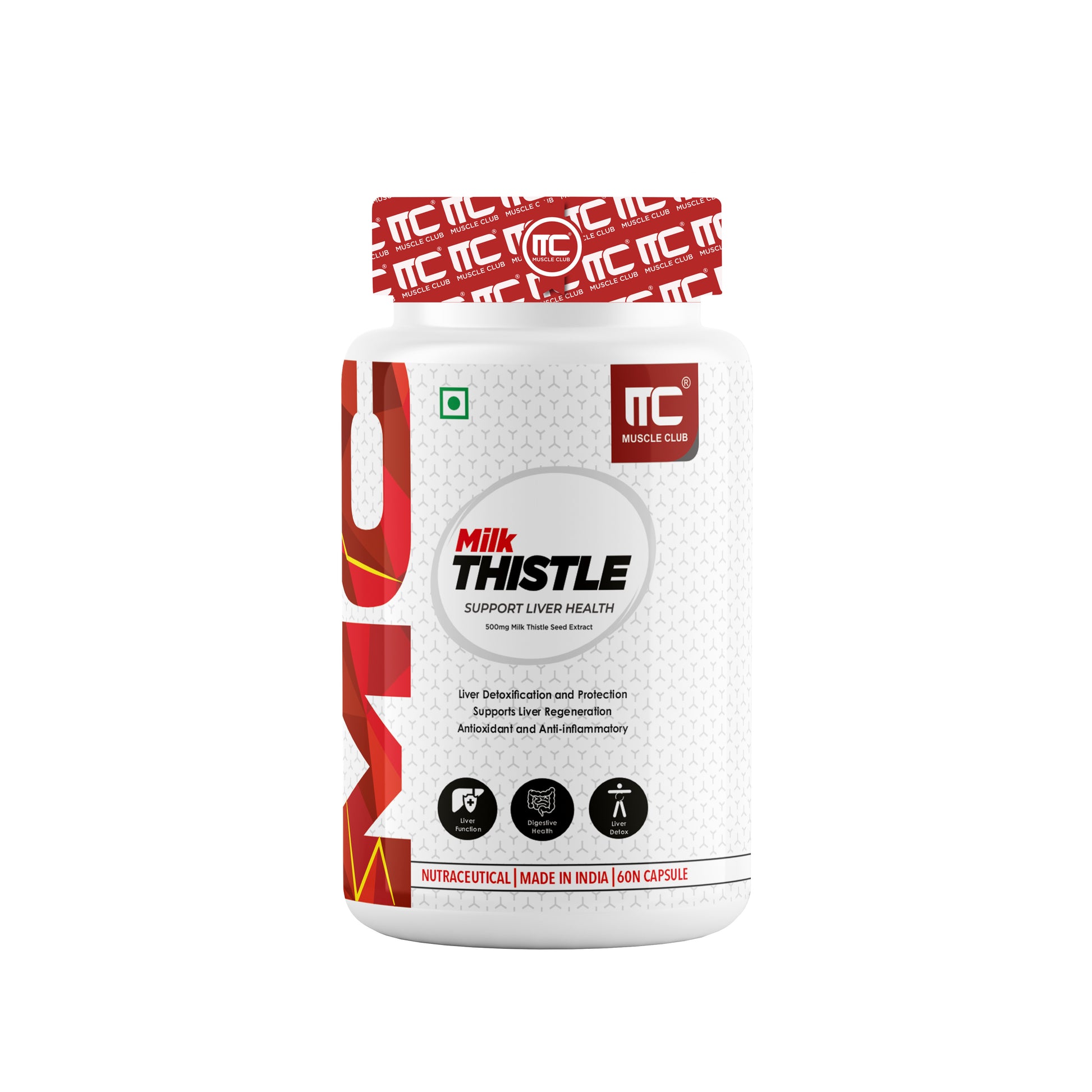 Milk Thistle 500mg - Liver Support Supplement with 80% Silymarin - 60 Capsules - Muscle Club