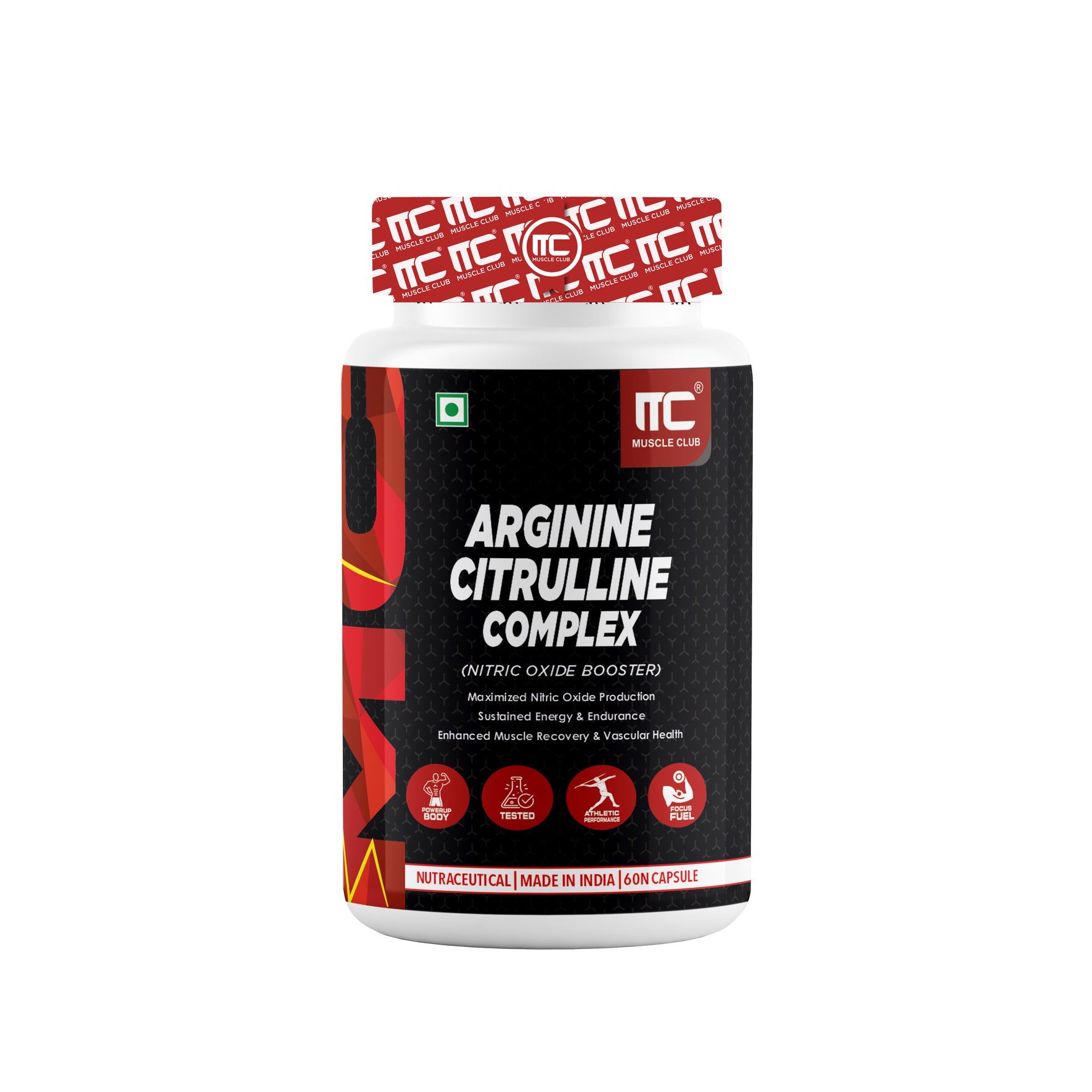 Arginine Citrulline Complex - Nitric Oxide Booster with Grape Seed Extract, 60 Caps - Muscle Club