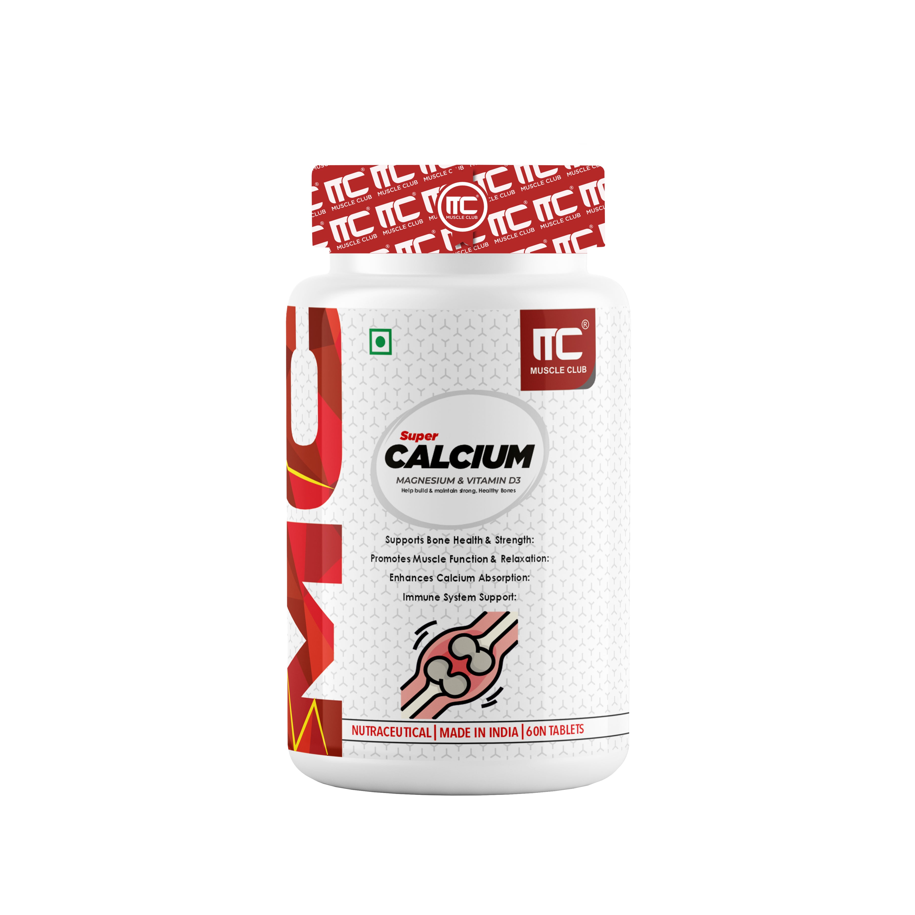 Muscle Club Super Calcium, Magnesium & Vitamin D3 - Bone Health Supplement, 60 Tablets - Muscle Club