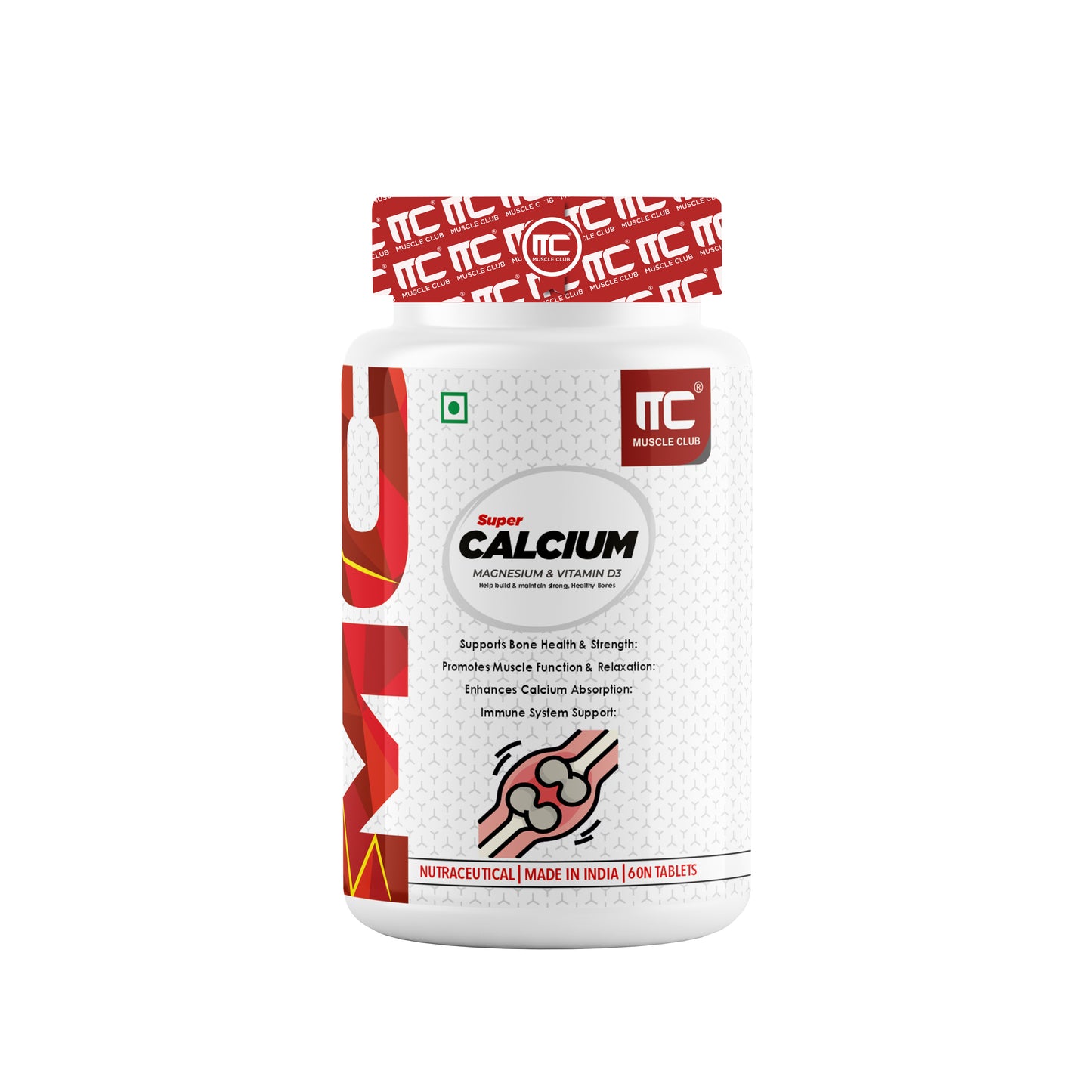 Muscle Club Super Calcium, Magnesium & Vitamin D3 - Bone Health Supplement, 60 Tablets - Muscle Club