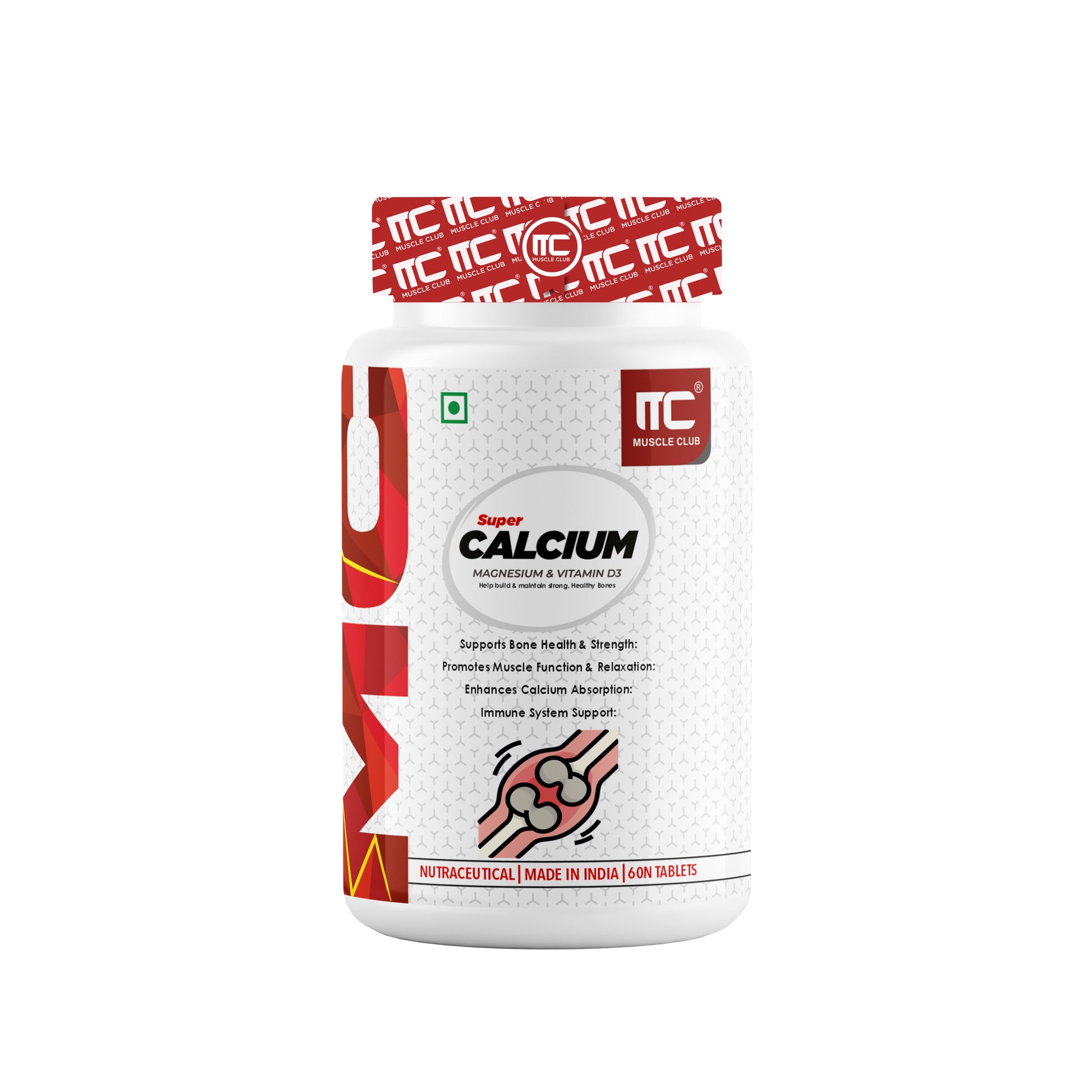 Muscle Club Super Calcium, Magnesium & Vitamin D3 - Bone Health Supplement, 60 Tablets - Muscle Club