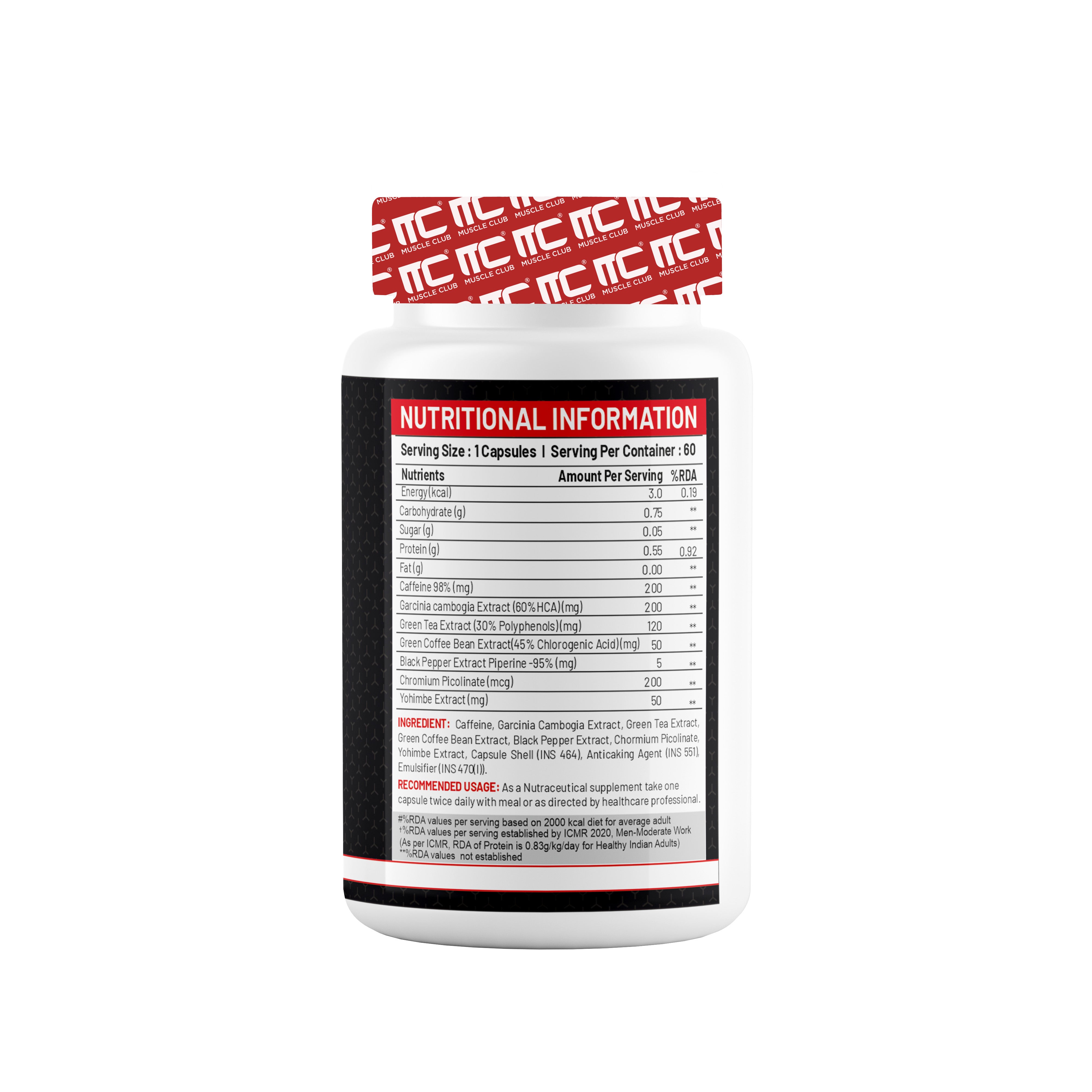 Hard Cutz Thermogenic Fat Burner - 60 Capsules - Advanced Weight Loss Supplement with Caffeine, Garcinia Cambogia, Green Tea, and More - Muscle Club