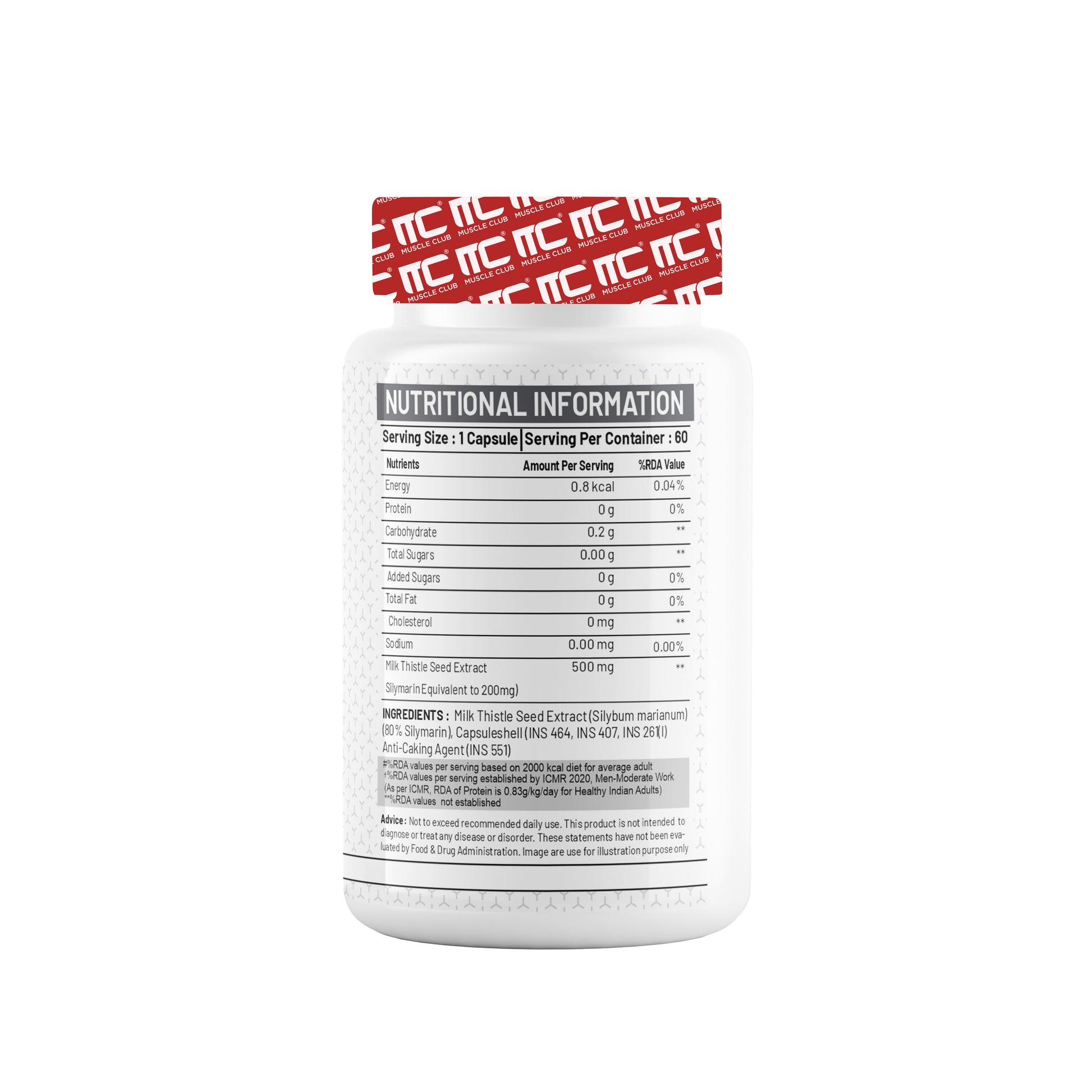 Milk Thistle 500mg - Liver Support Supplement with 80% Silymarin - 60 Capsules - Muscle Club