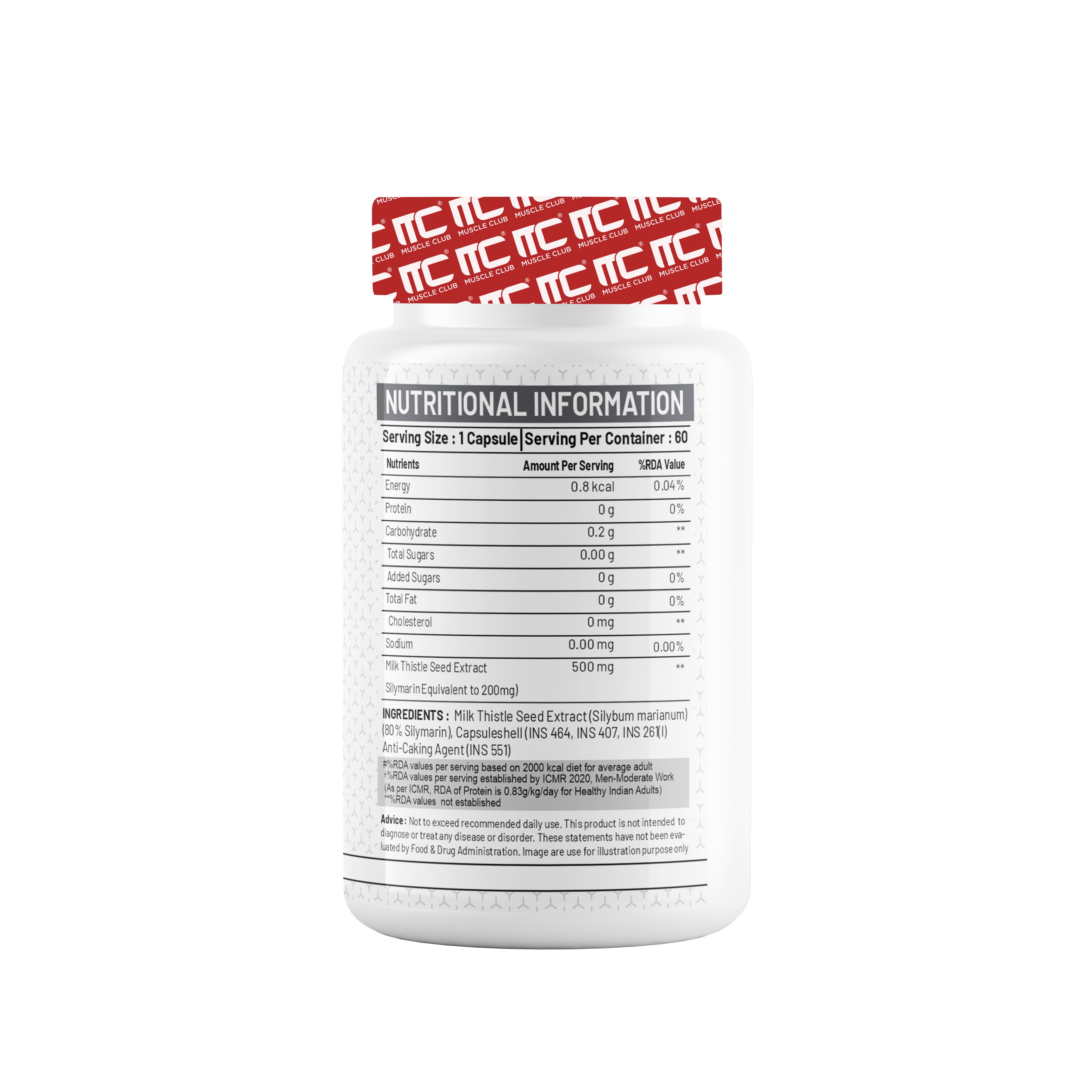 Milk Thistle 500mg - Liver Support Supplement with 80% Silymarin - 60 Capsules - Muscle Club