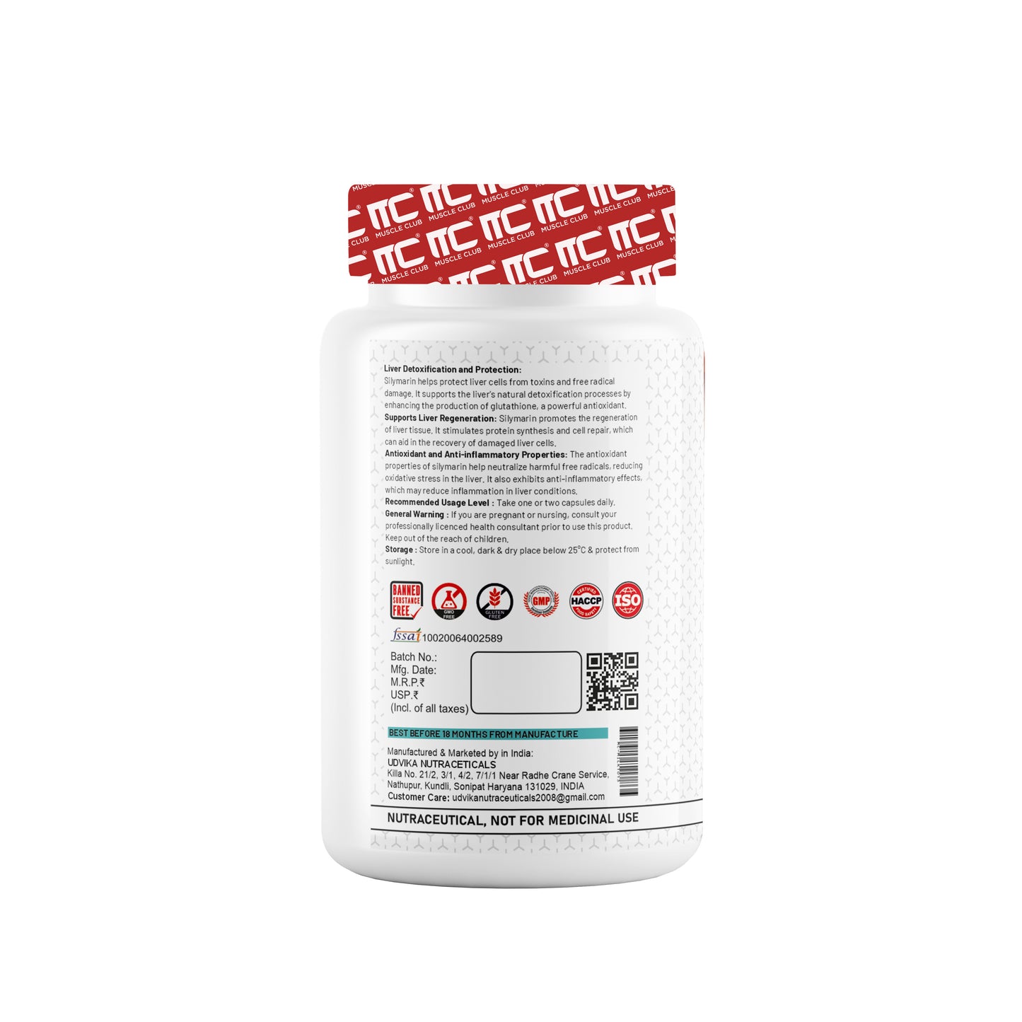 Milk Thistle 500mg - Liver Support Supplement with 80% Silymarin - 60 Capsules - Muscle Club