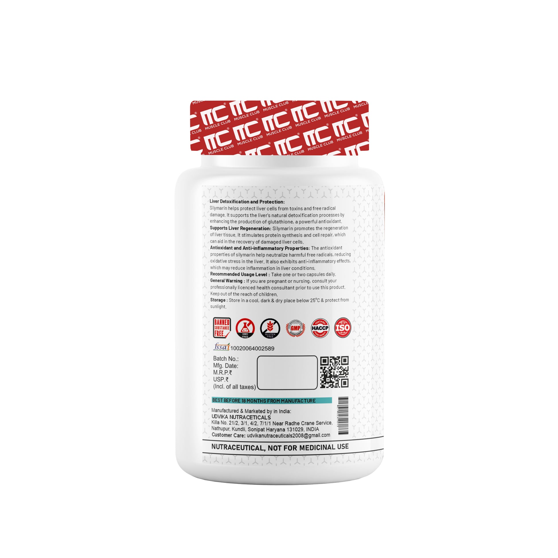 Milk Thistle 500mg - Liver Support Supplement with 80% Silymarin - 60 Capsules - Muscle Club
