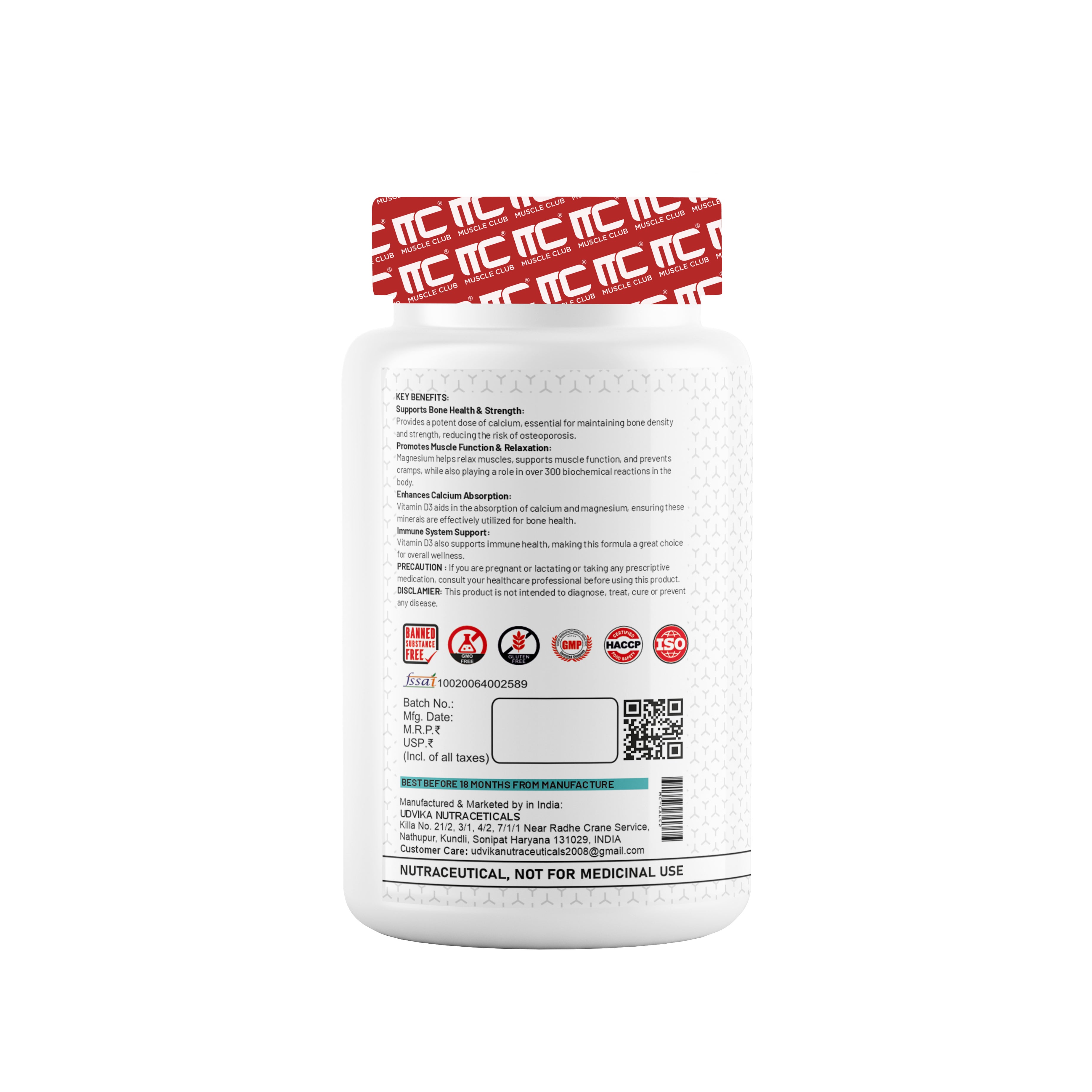 Muscle Club Super Calcium, Magnesium & Vitamin D3 - Bone Health Supplement, 60 Tablets - Muscle Club