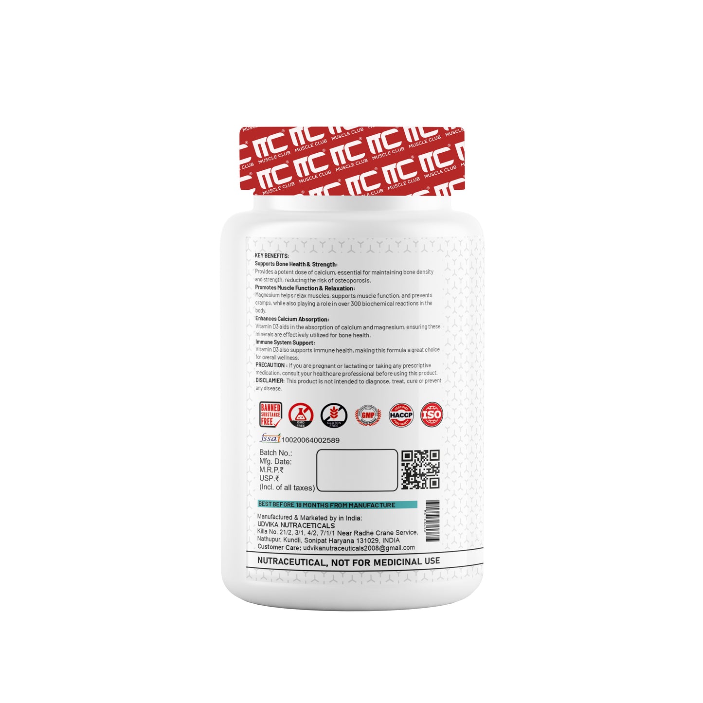 Muscle Club Super Calcium, Magnesium & Vitamin D3 - Bone Health Supplement, 60 Tablets - Muscle Club