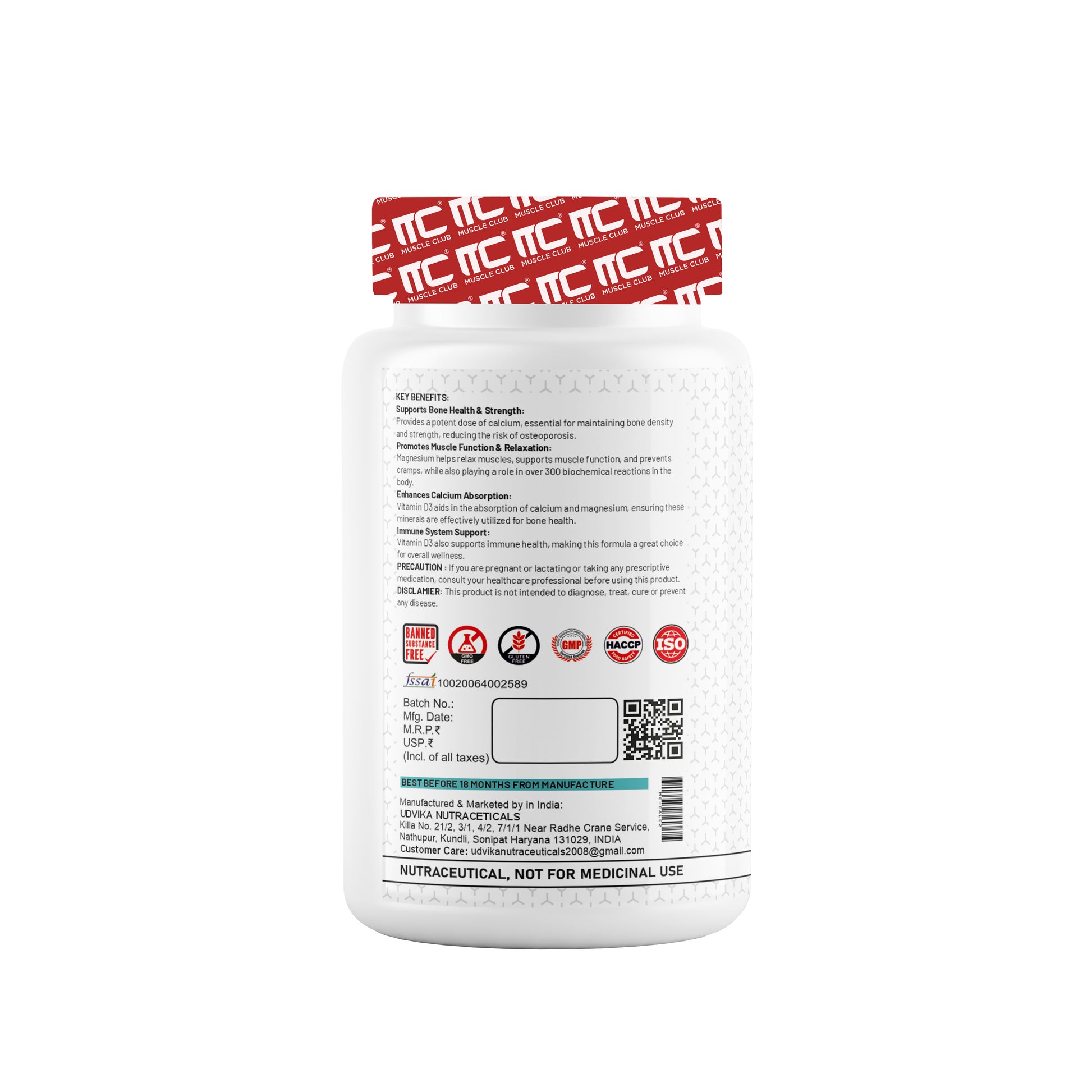 Muscle Club Super Calcium, Magnesium & Vitamin D3 - Bone Health Supplement, 60 Tablets - Muscle Club