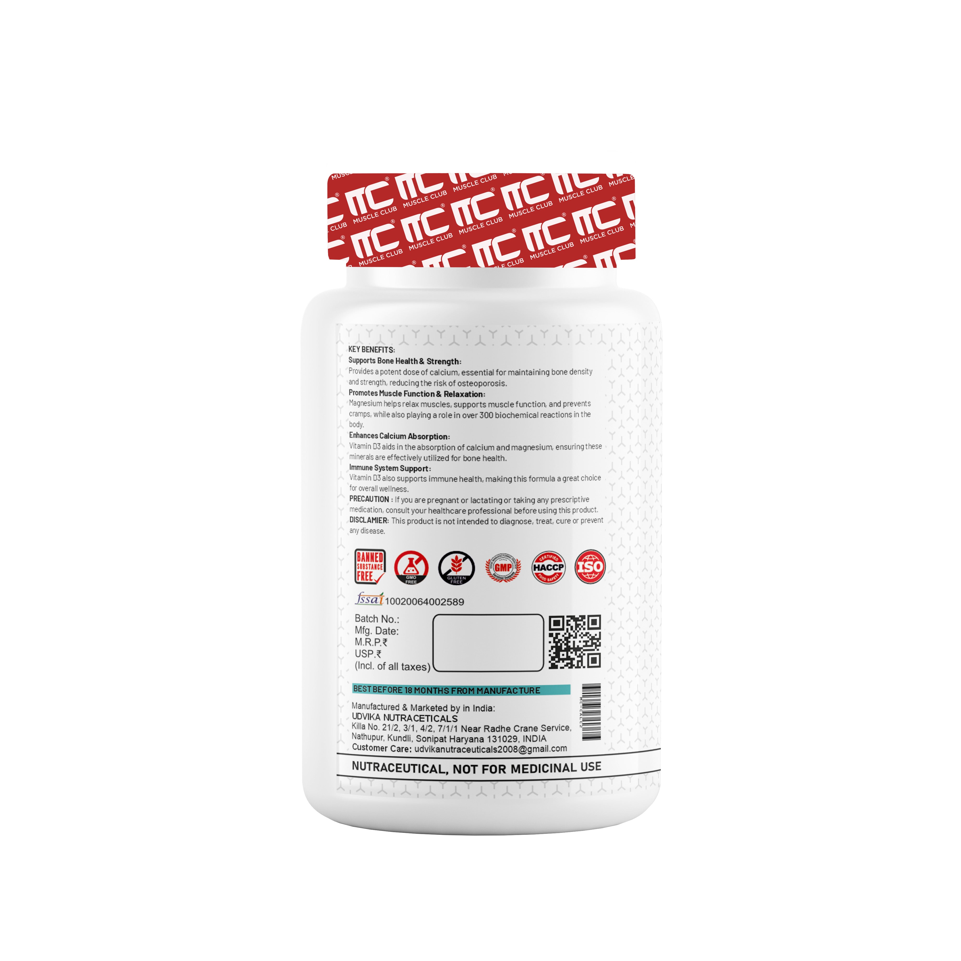 Muscle Club Super Calcium, Magnesium & Vitamin D3 - Bone Health Supplement, 60 Tablets - Muscle Club