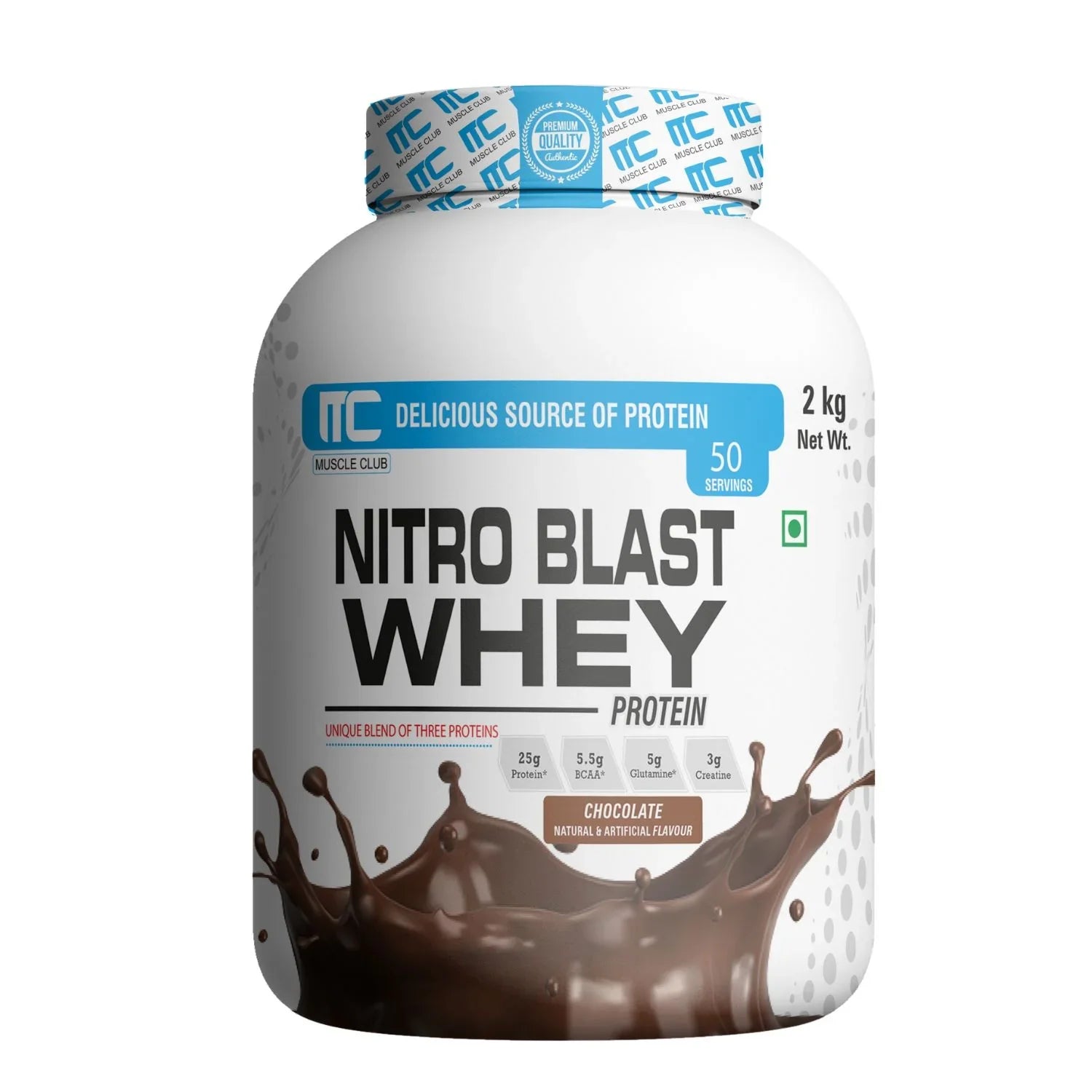 Nitro Blast Whey Protein -  Unique Blend of Isolate, Concentrate, and Hydrolyzed Whey | 25g Protein, 5.5g BCAAs, 5g Glutamine, 3g Creatine | 2KG | 50 Servings - Muscle Club