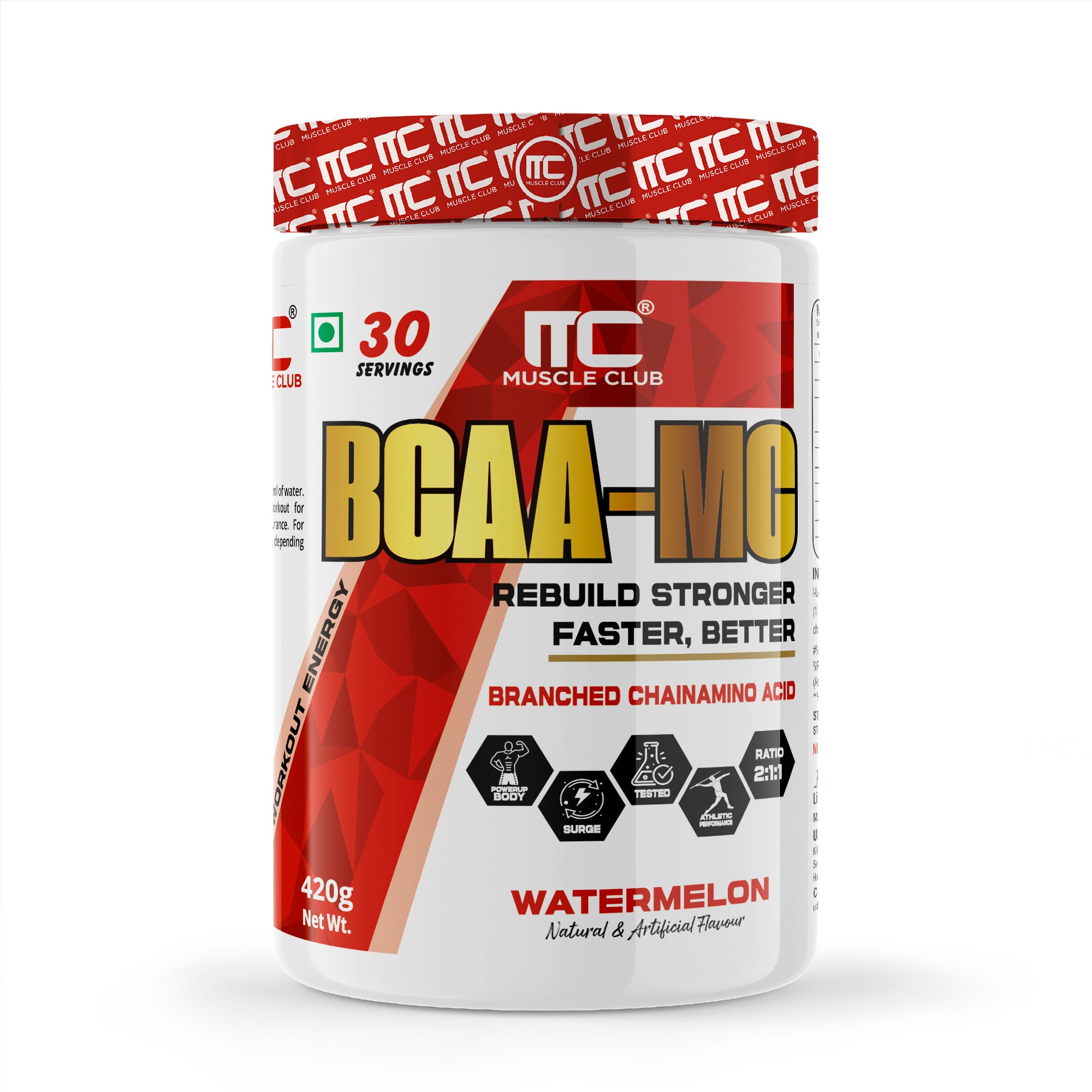Muscle Club BCAA Powder - 5g BCAAs, Beta Alanine, L-Arginine, Taurine, Vitamin B Complex - Intra-Workout Muscle Recovery and Strength - 30 Servings, 360g - Muscle Club
