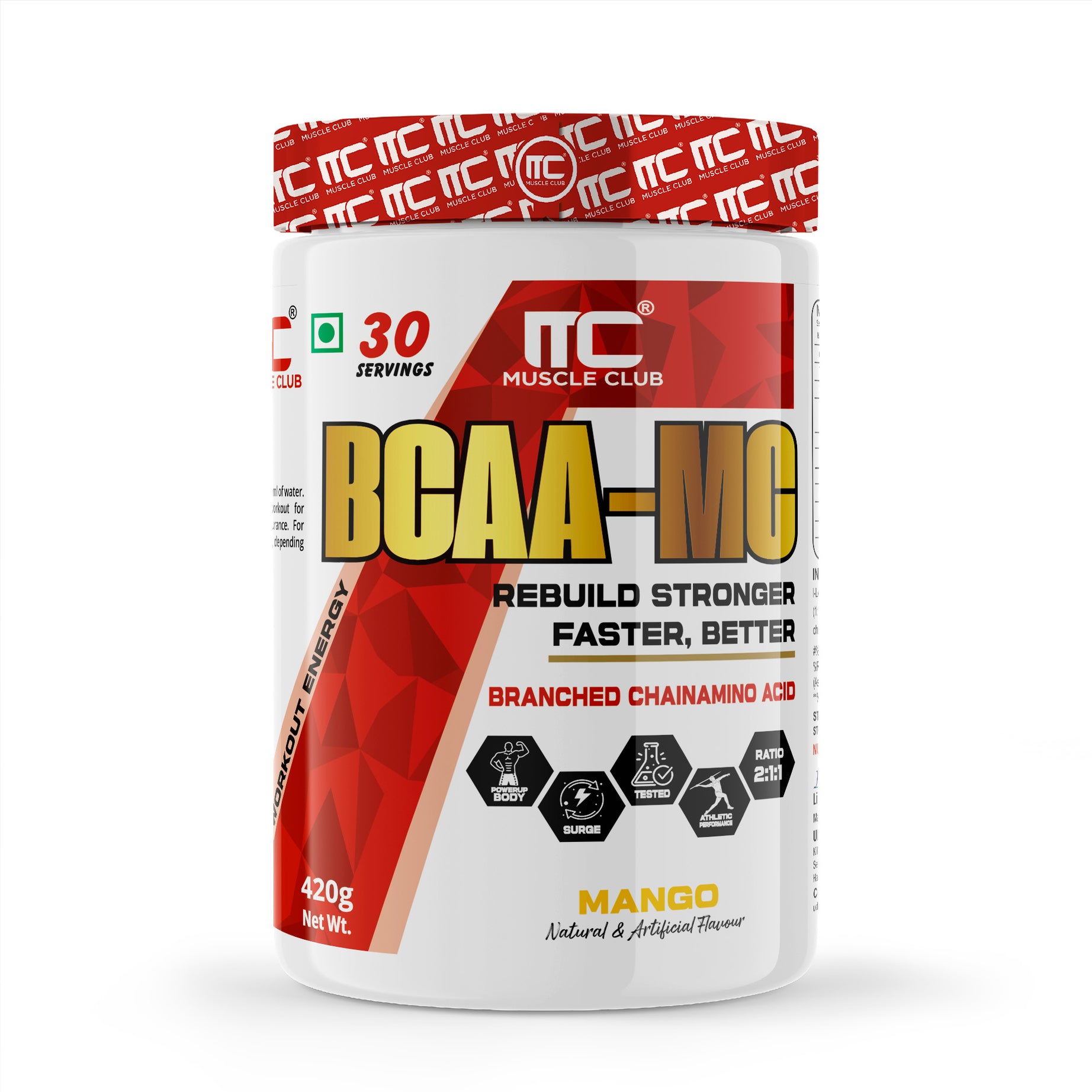 Muscle Club BCAA Powder - 5g BCAAs, Beta Alanine, L-Arginine, Taurine, Vitamin B Complex - Intra-Workout Muscle Recovery and Strength - 30 Servings, 360g - Muscle Club