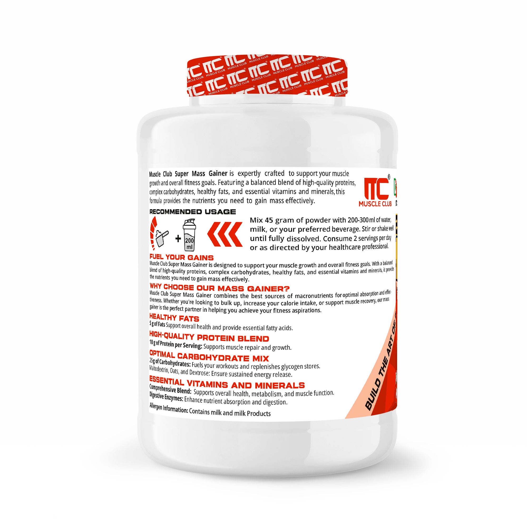 Muscle Club Super Mass Gainer – 1kg – Weight Gainer with L-Glutamine, Taurine, Vitamin A, B-Complex, Calcium, Iron, Zinc & Vitamin D – Supports Muscle Growth, Recovery & Weight Gain - Muscle Club