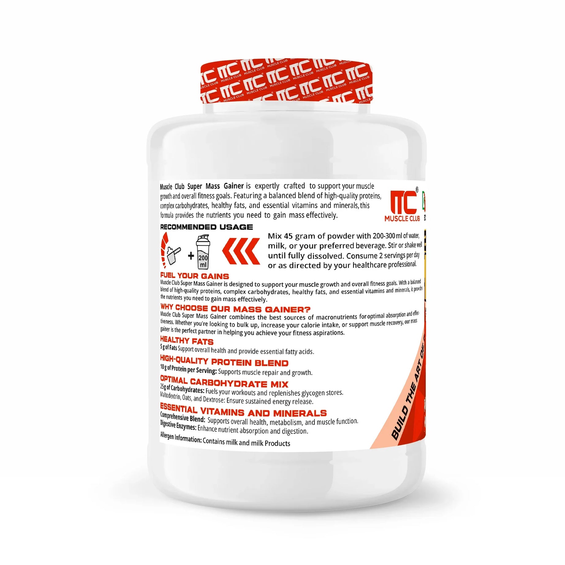 Muscle Club Super Mass Gainer – 1kg – Weight Gainer with L-Glutamine, Taurine, Vitamin A, B-Complex, Calcium, Iron, Zinc & Vitamin D – Supports Muscle Growth, Recovery & Weight Gain - Muscle Club