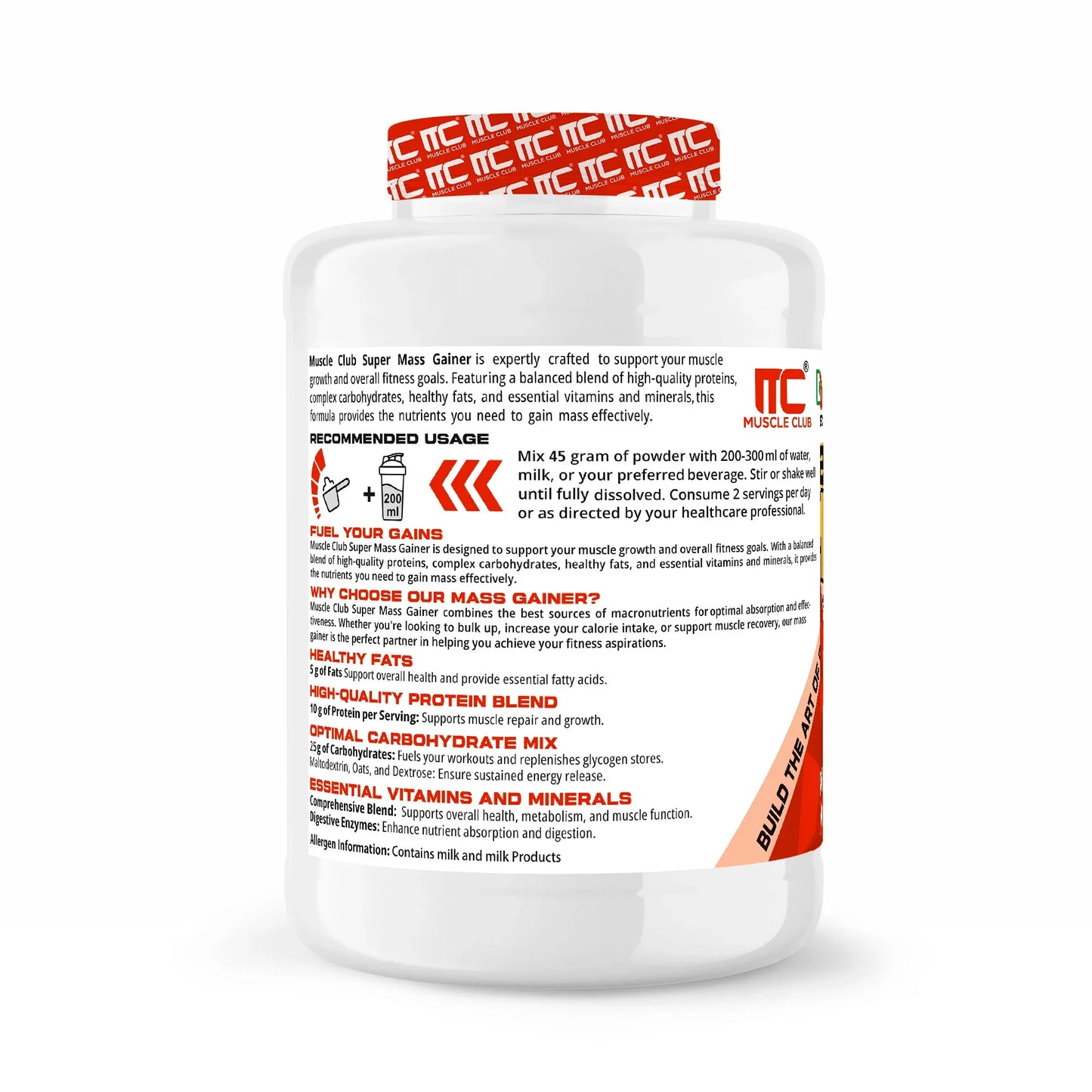 Muscle Club Super Mass Gainer – 1kg – Weight Gainer with L-Glutamine, Taurine, Vitamin A, B-Complex, Calcium, Iron, Zinc & Vitamin D – Supports Muscle Growth, Recovery & Weight Gain - Muscle Club