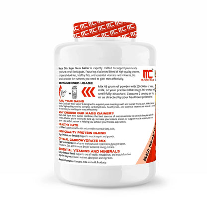 Muscle Club Super Mass Gainer – 1kg – Weight Gainer with L-Glutamine, Taurine, Vitamin A, B-Complex, Calcium, Iron, Zinc & Vitamin D – Supports Muscle Growth, Recovery & Weight Gain - Muscle Club