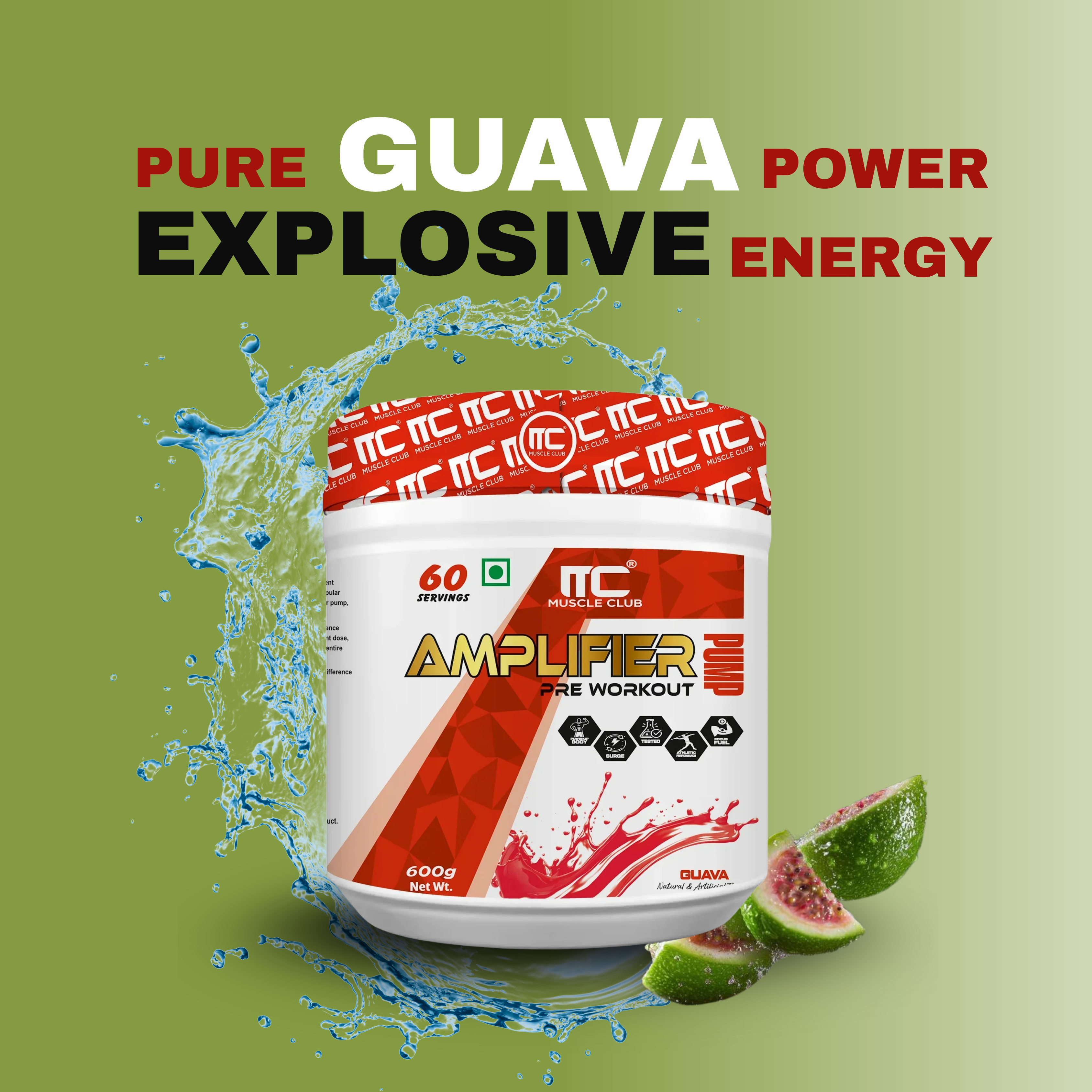 Muscle Club Amplifier Pre-workout | Pre-workout Supplement Supports to Improve Focus, Strength, Energy | Beta Alanine, Caffeine, Creatine, L-Arginine, & Vitamin B3