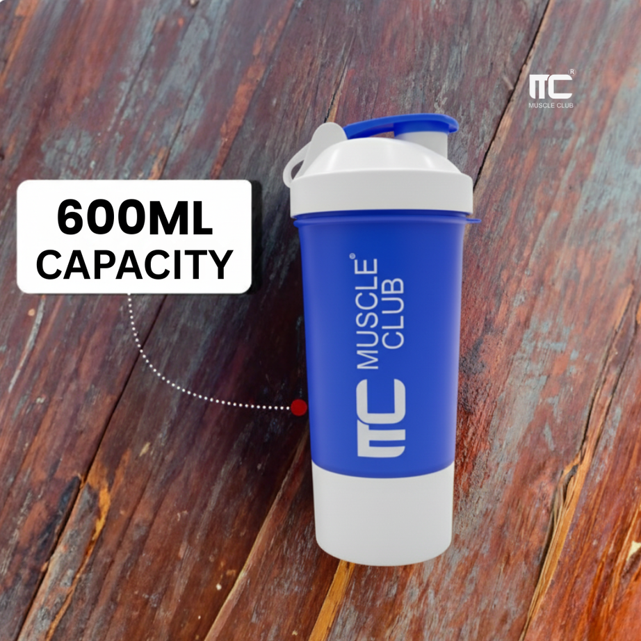 Muscle Club Shaker – 2-in-1 Double Compartment Protein Shaker Bottle for Gym & Fitness | BPA-Free & Leakproof