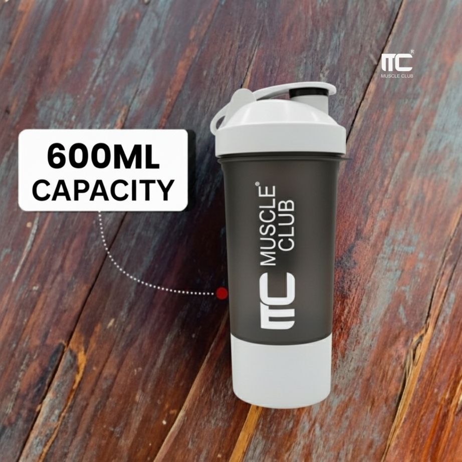 Muscle Club Shaker – 2-in-1 Double Compartment Protein Shaker Bottle for Gym & Fitness | BPA-Free & Leakproof