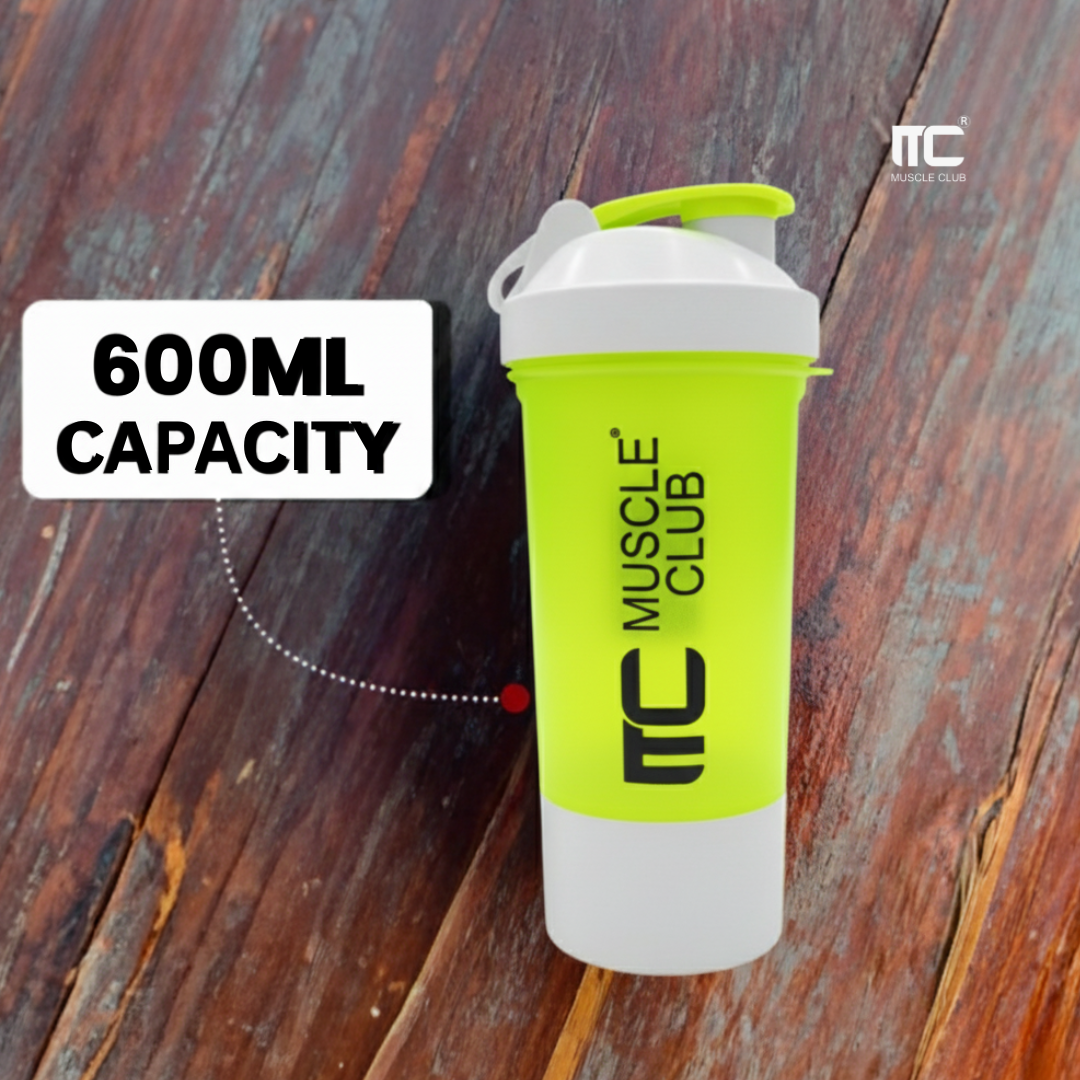 Muscle Club Shaker – 2-in-1 Double Compartment Protein Shaker Bottle for Gym & Fitness | BPA-Free & Leakproof