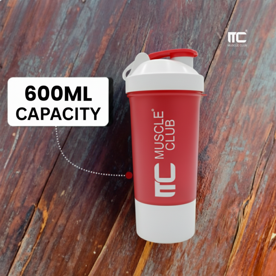 Muscle Club Shaker – 2-in-1 Double Compartment Protein Shaker Bottle for Gym & Fitness | BPA-Free & Leakproof
