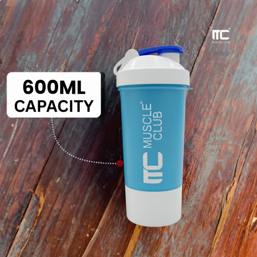 Muscle Club Shaker – 2-in-1 Double Compartment Protein Shaker Bottle for Gym & Fitness | BPA-Free & Leakproof