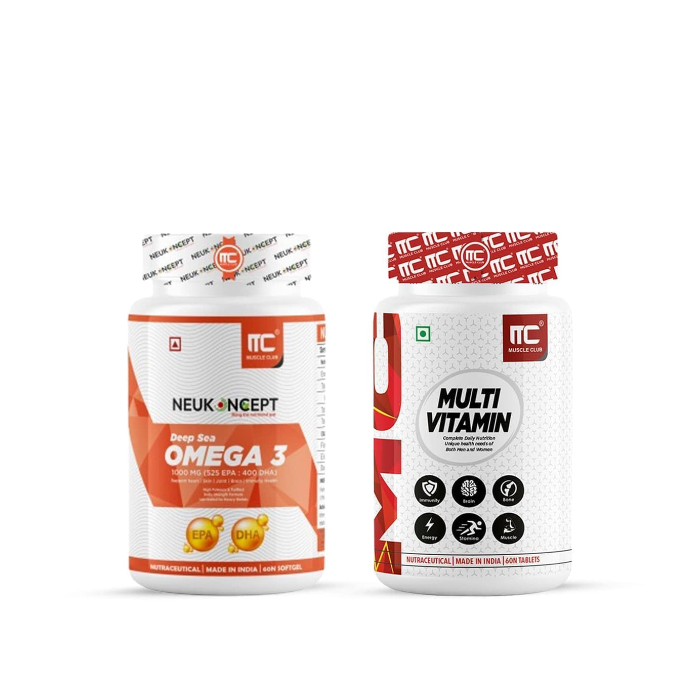 Deep Sea Fish Oil (Omega-3) - Advance Fish Oil with EPA 360mg & DHA 240mg | High absorption Omega 3 for Heart, Brain & Joints | Helps manage cholesterol | Vitamin E - Muscle Club