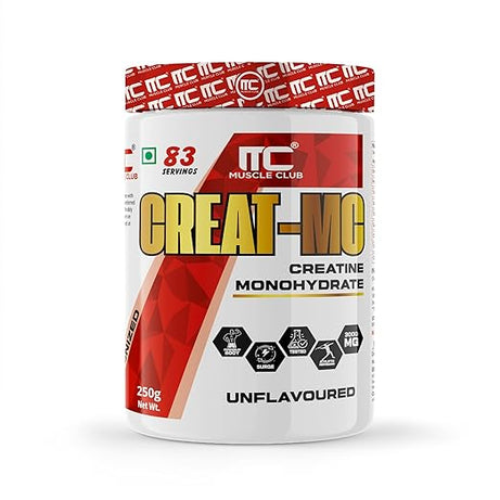 Muscle Club Creatine Monohydrate 250g –  Micronized Creatine Powder for Muscle Strength, Power & Endurance – Fast Absorption – Pre/Post Workout Supplement for Men & Women