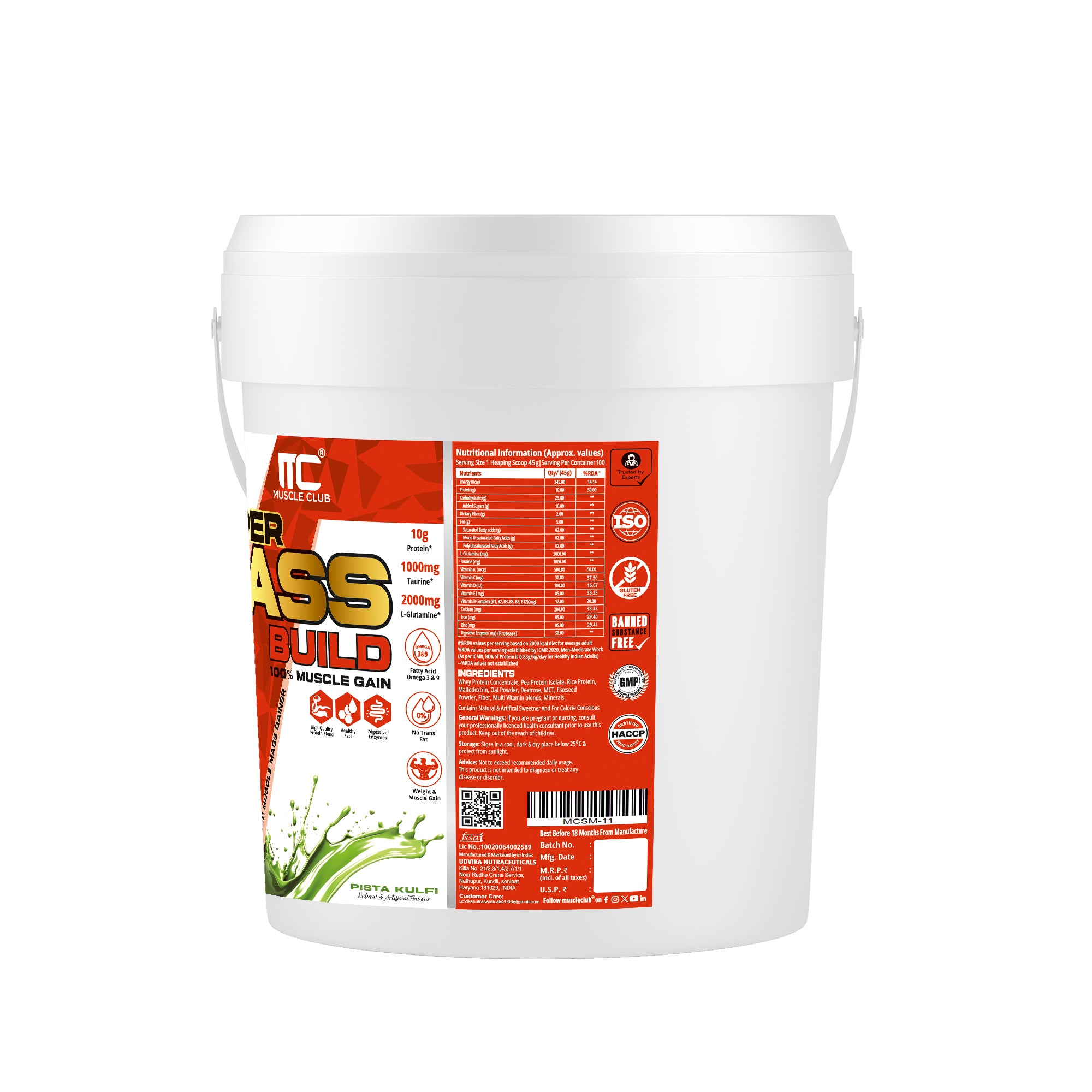 Muscle Club Super Mass Gainer – 1kg – Weight Gainer with L-Glutamine, Taurine, Vitamin A, B-Complex, Calcium, Iron, Zinc & Vitamin D – Supports Muscle Growth, Recovery & Weight Gain - Muscle Club