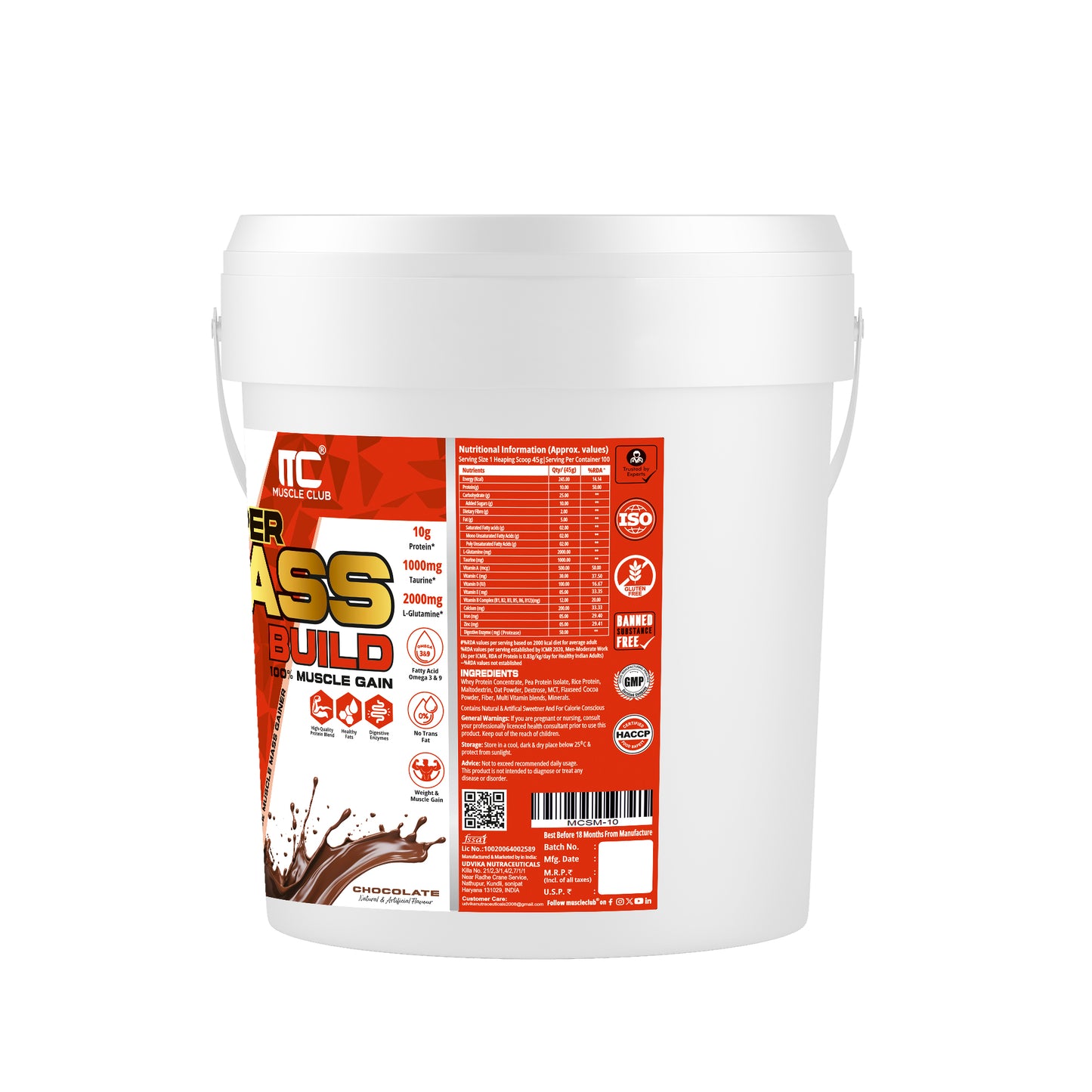 Muscle Club Super Mass Gainer – 1kg – Weight Gainer with L-Glutamine, Taurine, Vitamin A, B-Complex, Calcium, Iron, Zinc & Vitamin D – Supports Muscle Growth, Recovery & Weight Gain - Muscle Club