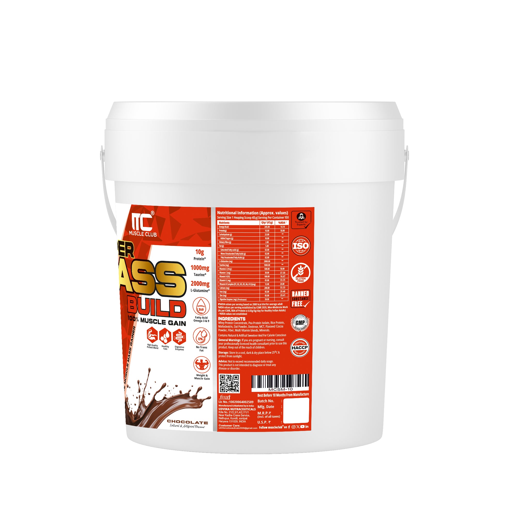 Muscle Club Super Mass Gainer – 1kg – Weight Gainer with L-Glutamine, Taurine, Vitamin A, B-Complex, Calcium, Iron, Zinc & Vitamin D – Supports Muscle Growth, Recovery & Weight Gain - Muscle Club