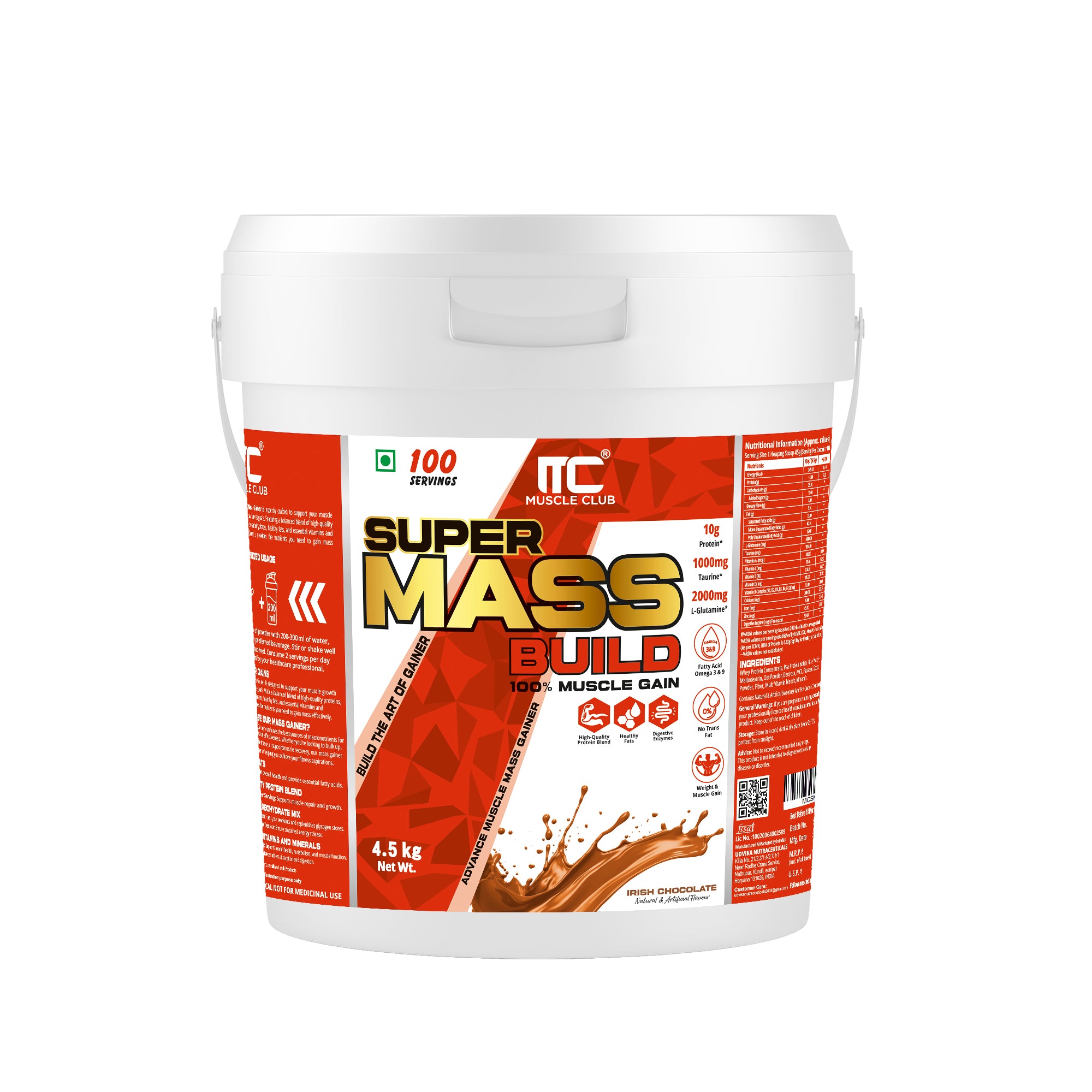 Muscle Club Super Mass Gainer – 1kg – Weight Gainer with L-Glutamine, Taurine, Vitamin A, B-Complex, Calcium, Iron, Zinc & Vitamin D – Supports Muscle Growth, Recovery & Weight Gain - Muscle Club