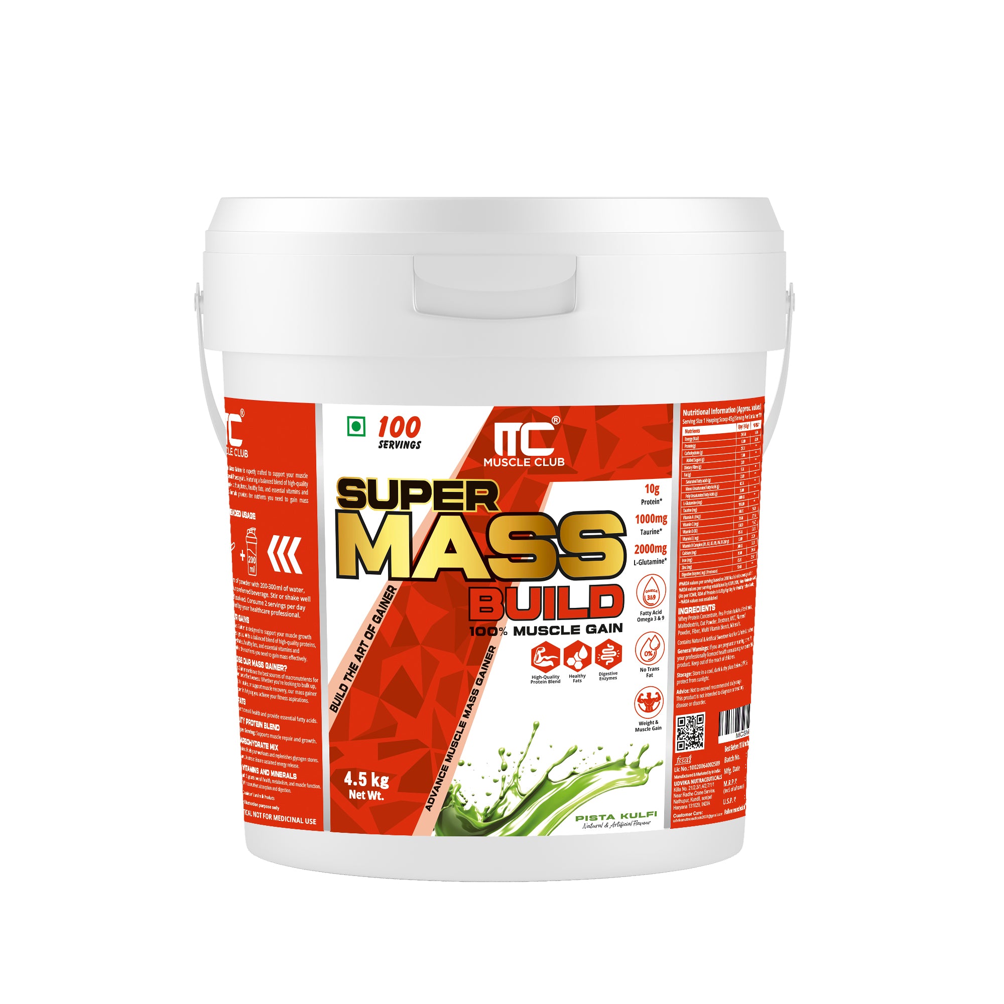 Muscle Club Super Mass Gainer – 1kg – Weight Gainer with L-Glutamine, Taurine, Vitamin A, B-Complex, Calcium, Iron, Zinc & Vitamin D – Supports Muscle Growth, Recovery & Weight Gain - Muscle Club