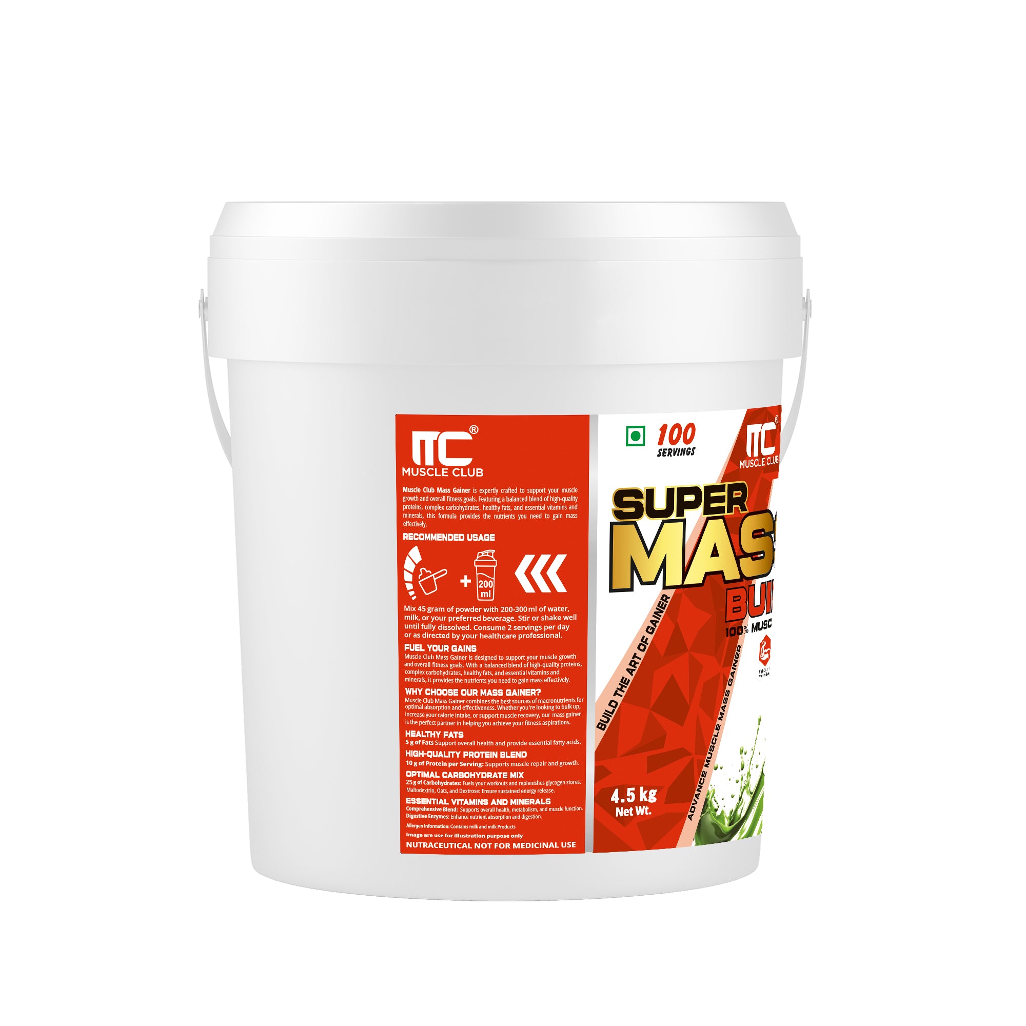 Muscle Club Super Mass Gainer – 1kg – Weight Gainer with L-Glutamine, Taurine, Vitamin A, B-Complex, Calcium, Iron, Zinc & Vitamin D – Supports Muscle Growth, Recovery & Weight Gain - Muscle Club